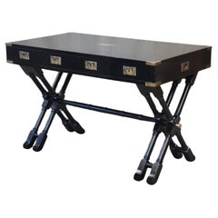 Used Bombay Company Faux Bamboo Campaign Desk With Black Lacquer