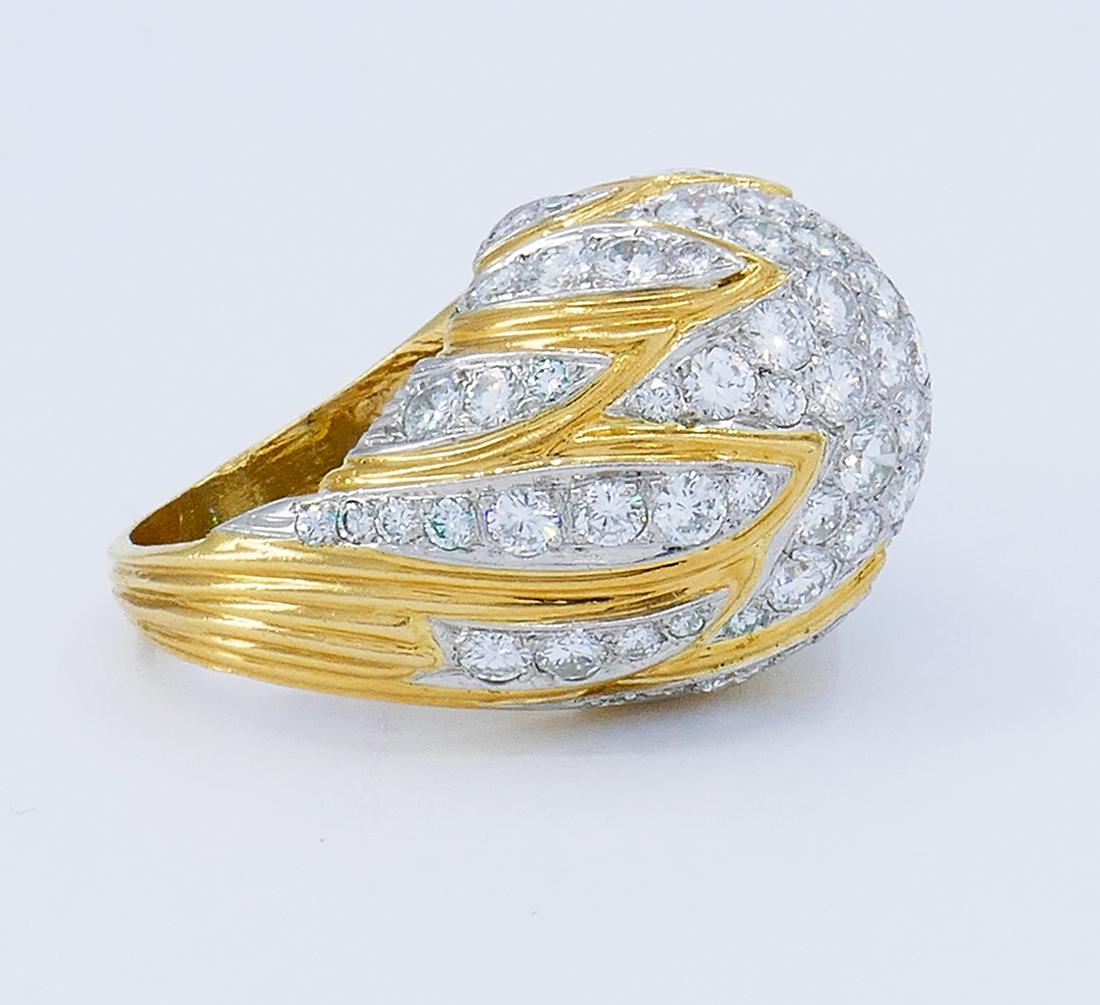 Round Cut Vintage Bombe Ring 18k Gold Diamond Estate Jewelry Signed MJI For Sale