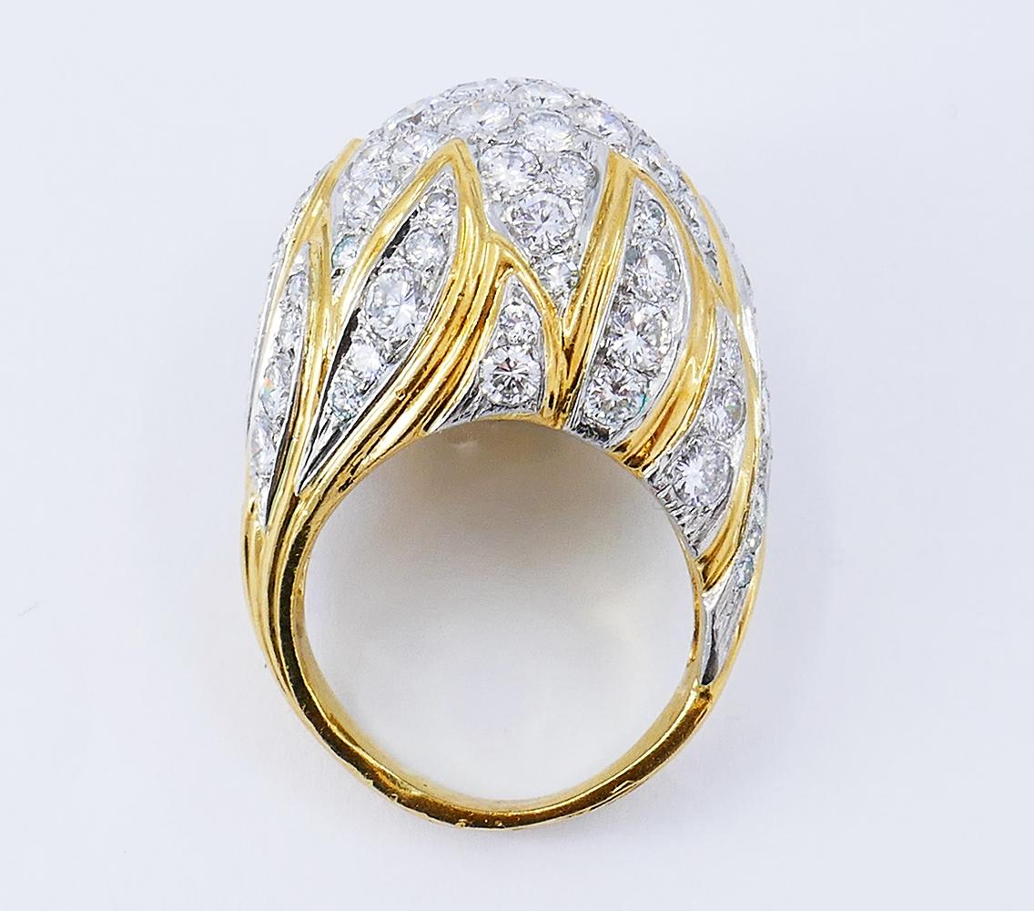 Vintage Bombe Ring 18k Gold Diamond Estate Jewelry Signed MJI In Good Condition For Sale In Beverly Hills, CA