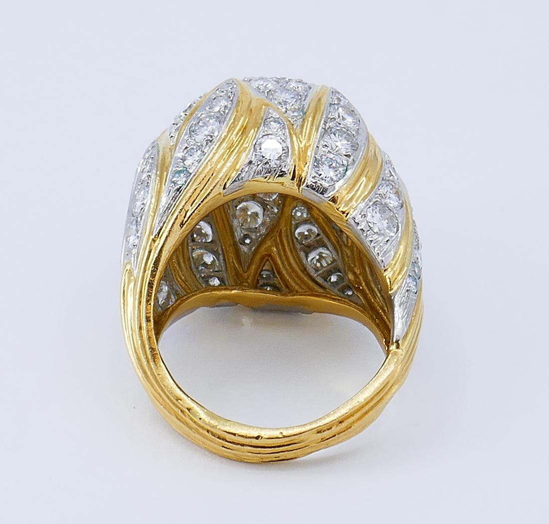 Women's or Men's Vintage Bombe Ring 18k Gold Diamond Estate Jewelry Signed MJI For Sale