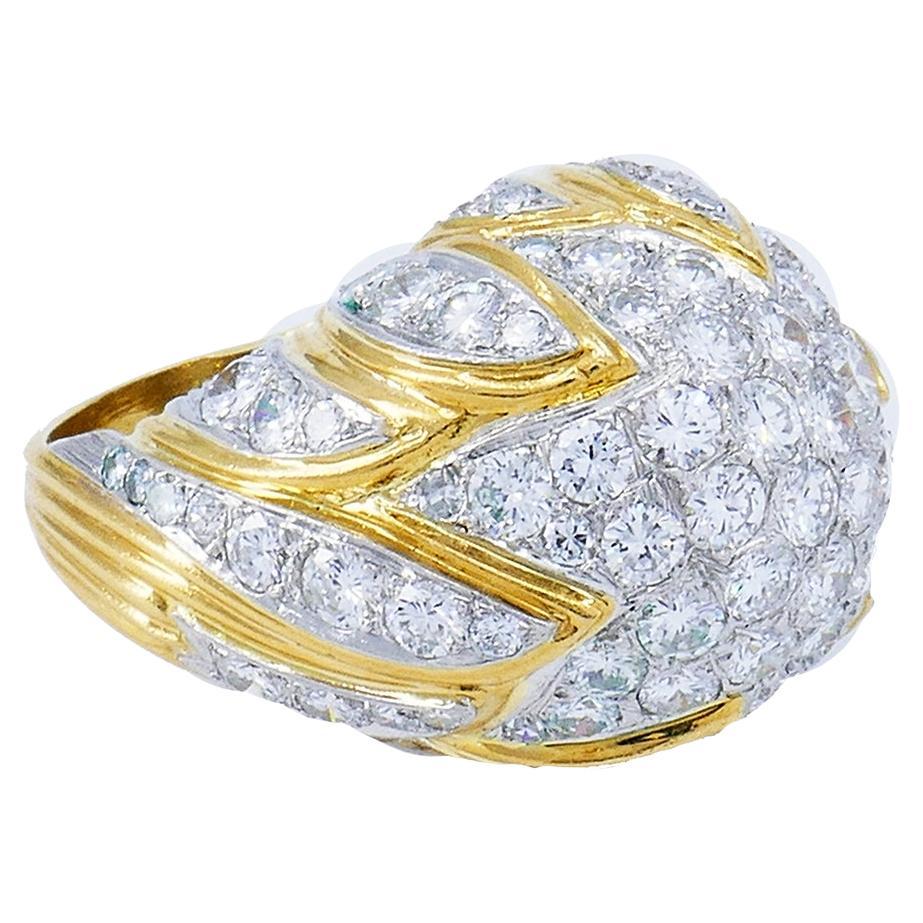 Vintage Bombe Ring 18k Gold Diamond Estate Jewelry Signed MJI For Sale