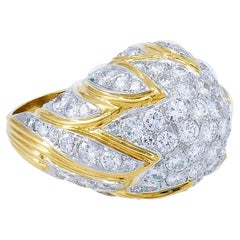 Vintage Bombe-Ring aus 18 Karat Gold mit Diamanten, signiert MJI