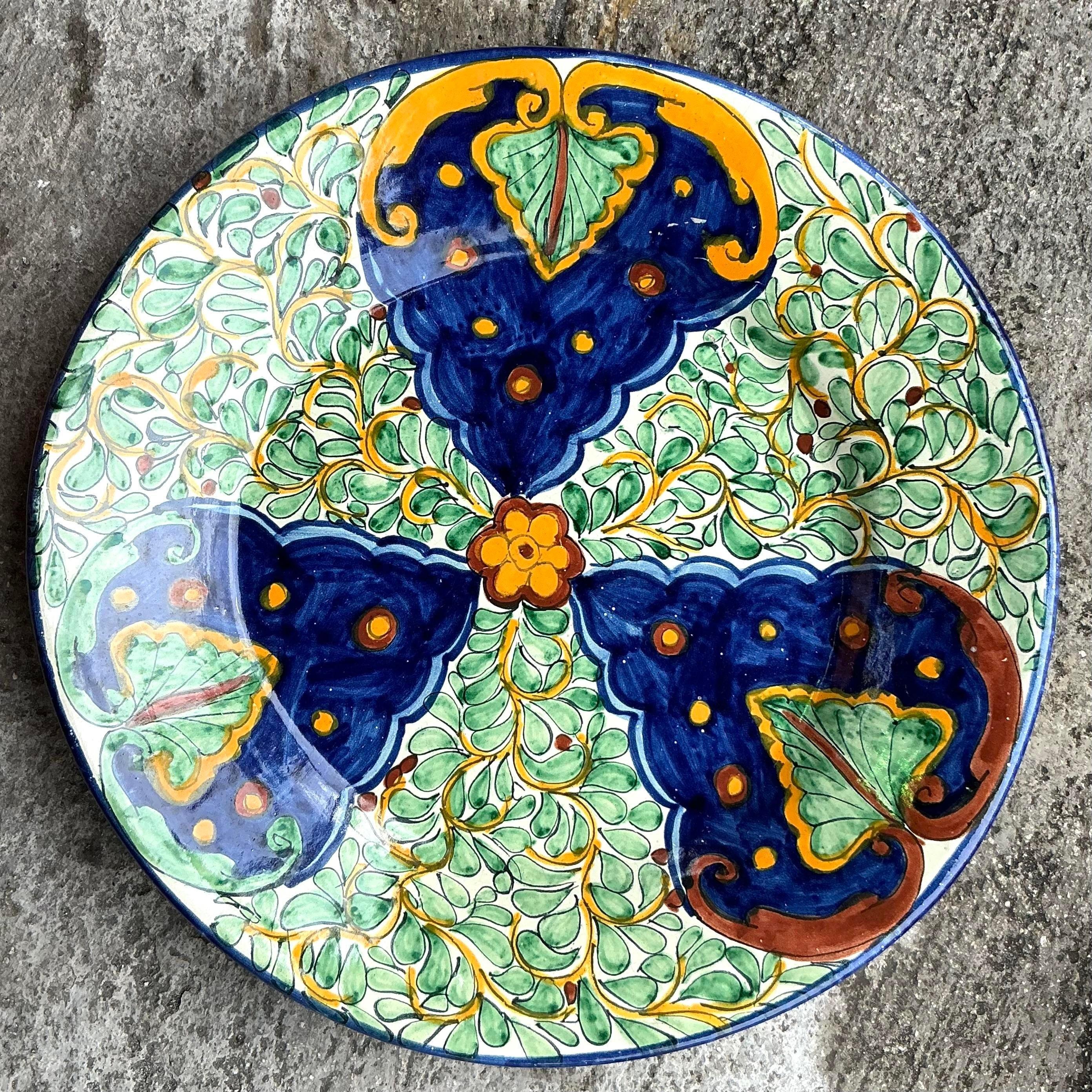 American Vintage Bon Hand Painted Glazed Ceramic Platter For Sale