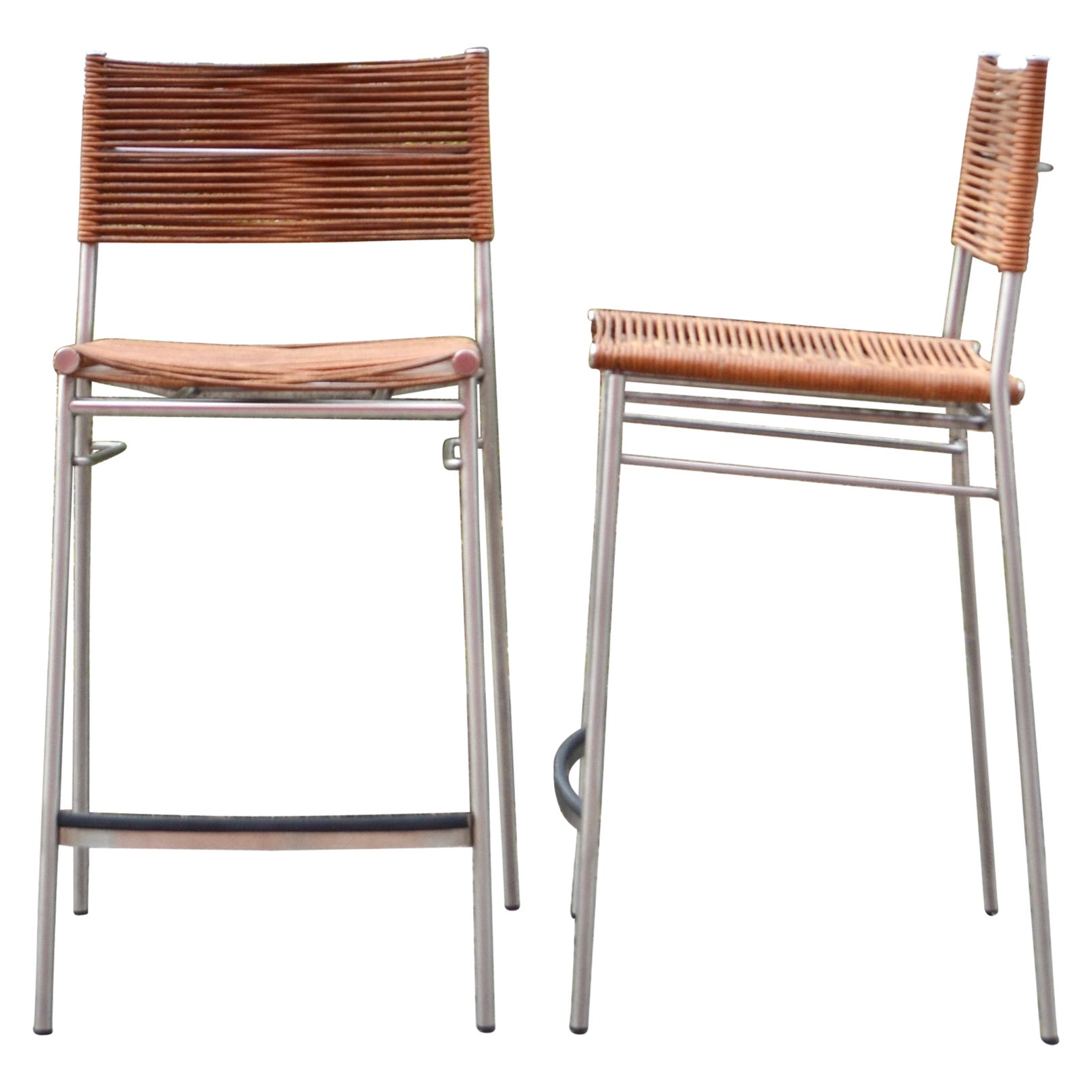 Vintage Bonacina Miss B Classic Cognac Bar Stool Chair by Tito Agnoli Set of 2