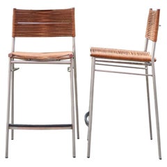 Vintage Bonacina Miss B Classic Cognac Bar Stool Chair by Tito Agnoli Set of 2