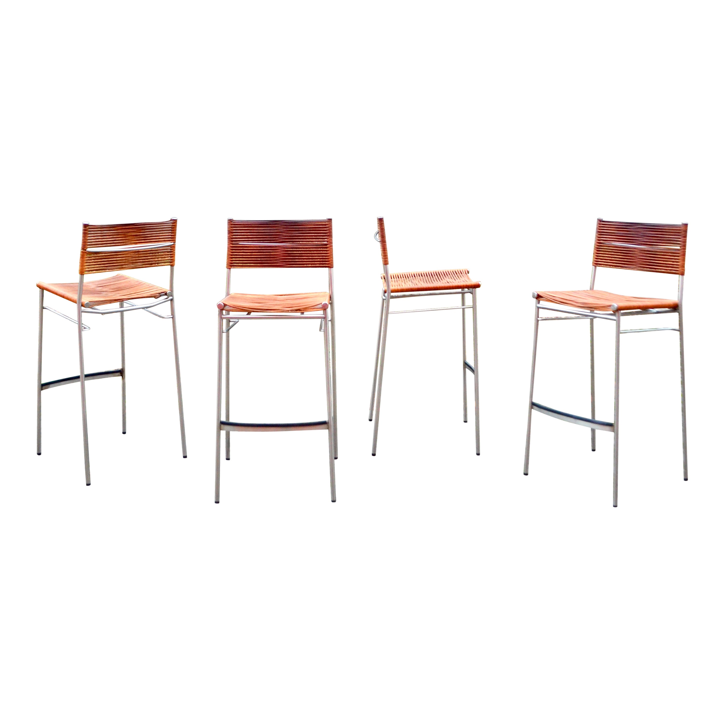 Vintage Bonacina Miss B Classic Cognac Bar Stool Chair by Tito Agnoli Set of 4