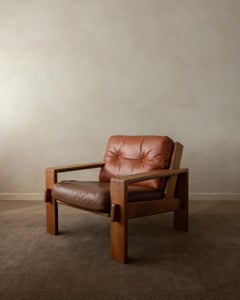 Vintage Bonanza Lounge Chair Oak Cognac Leather by Esko Pajamies for Asko, 1960s