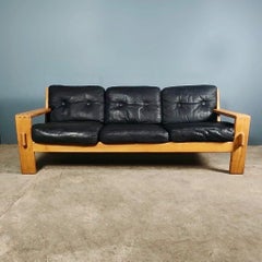 Vintage Bonanza Three Seater Black Leather Sofa By Esko Pajamies For Asko
