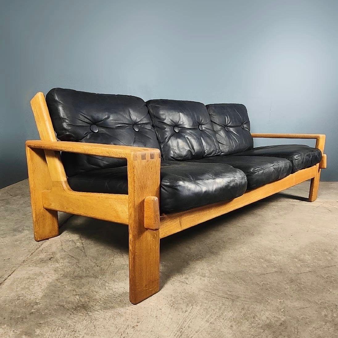 Bonanza Dreisitzer-Sofa aus schwarzem Leder von Esko Pajamies für Asko, Vintage (Finnisch) im Angebot
