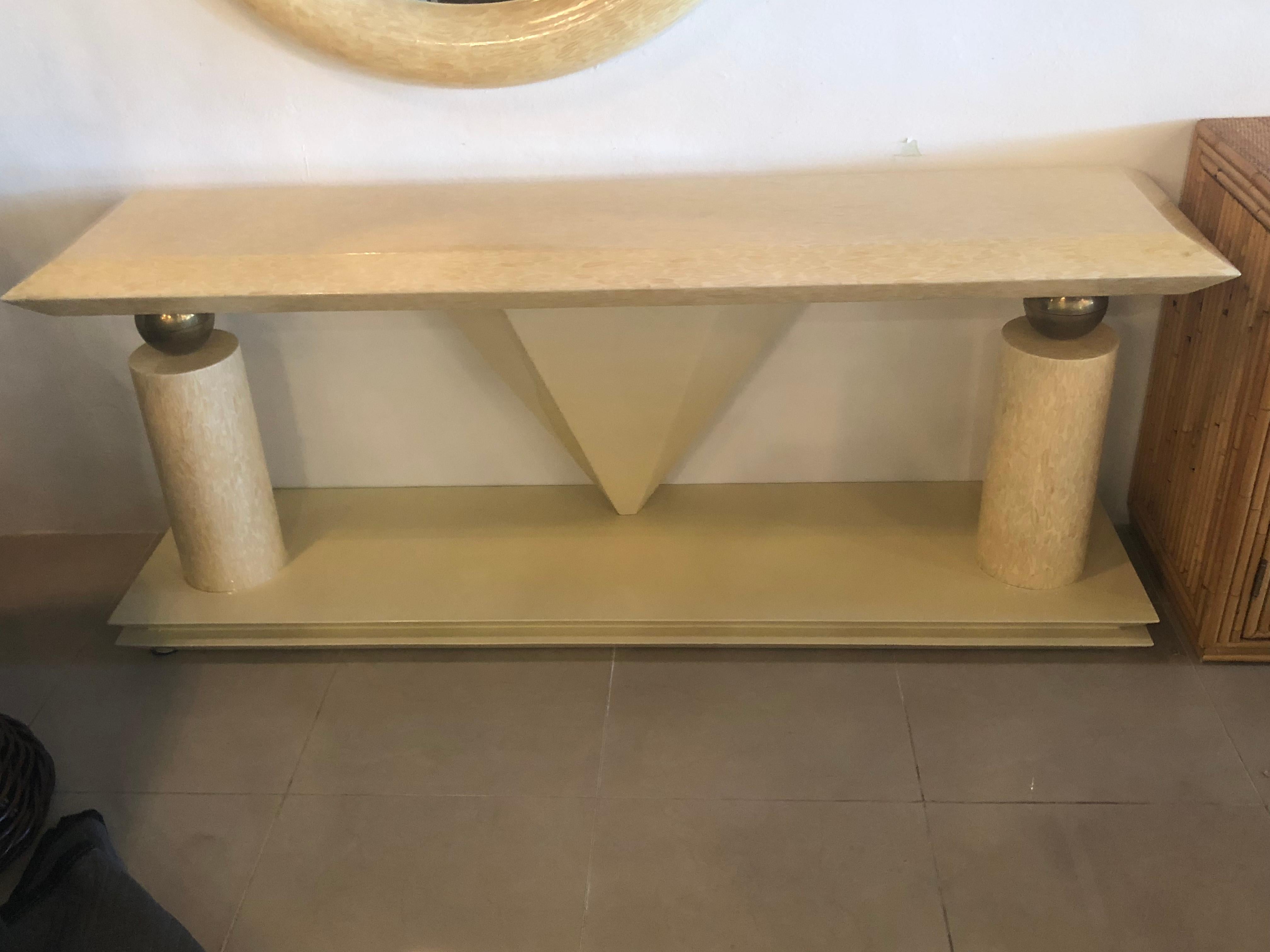 console table with round mirror