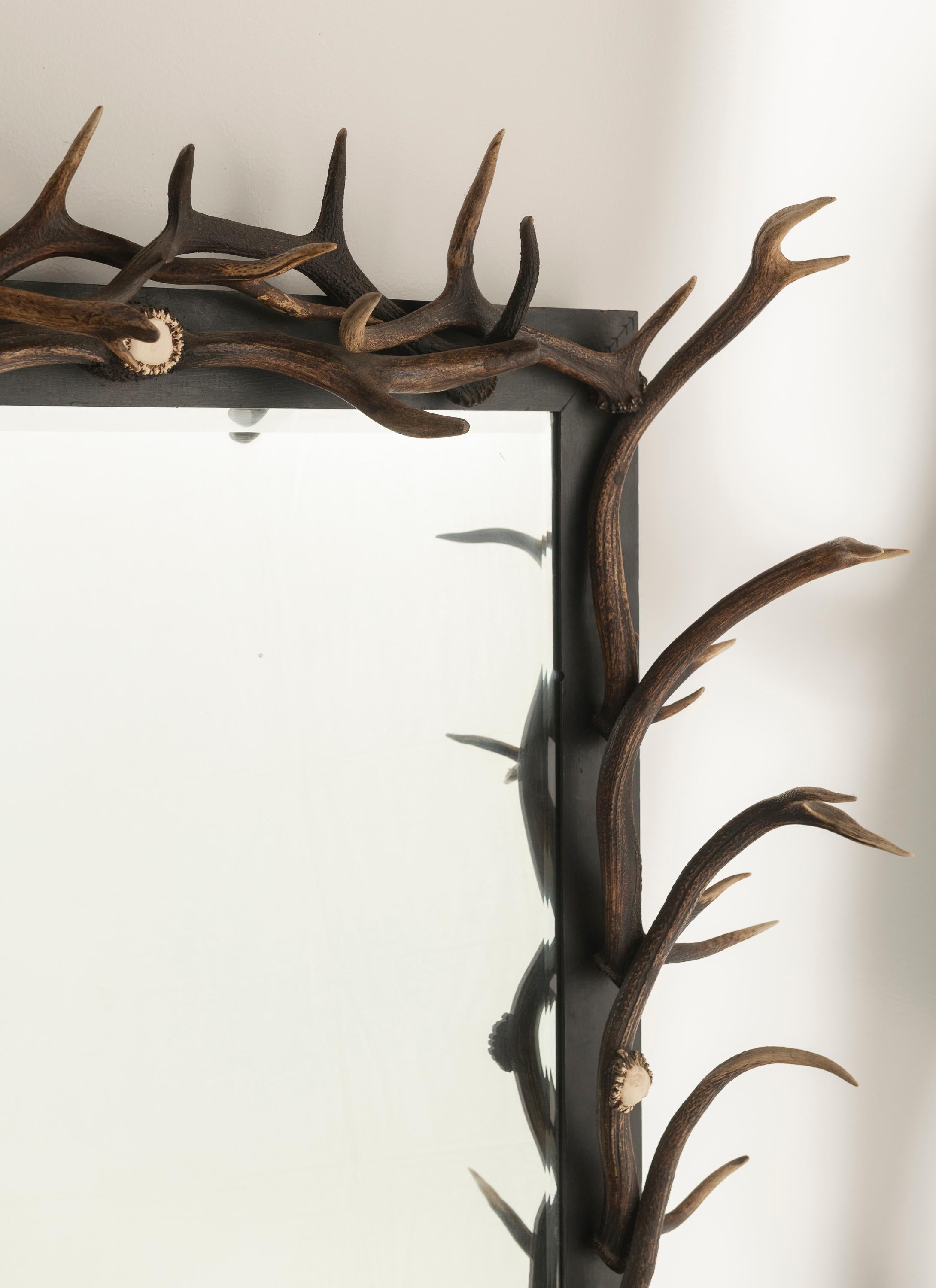 Anthony Redmile Furniture ist bekannt für die Kreation einzigartiger, funktionaler Kunstwerke. Dieser markante Spiegel zeigt den charakteristischen Stil der Marke, der organische Materialien mit kühnem Design verbindet. Der rechteckige Spiegel hat