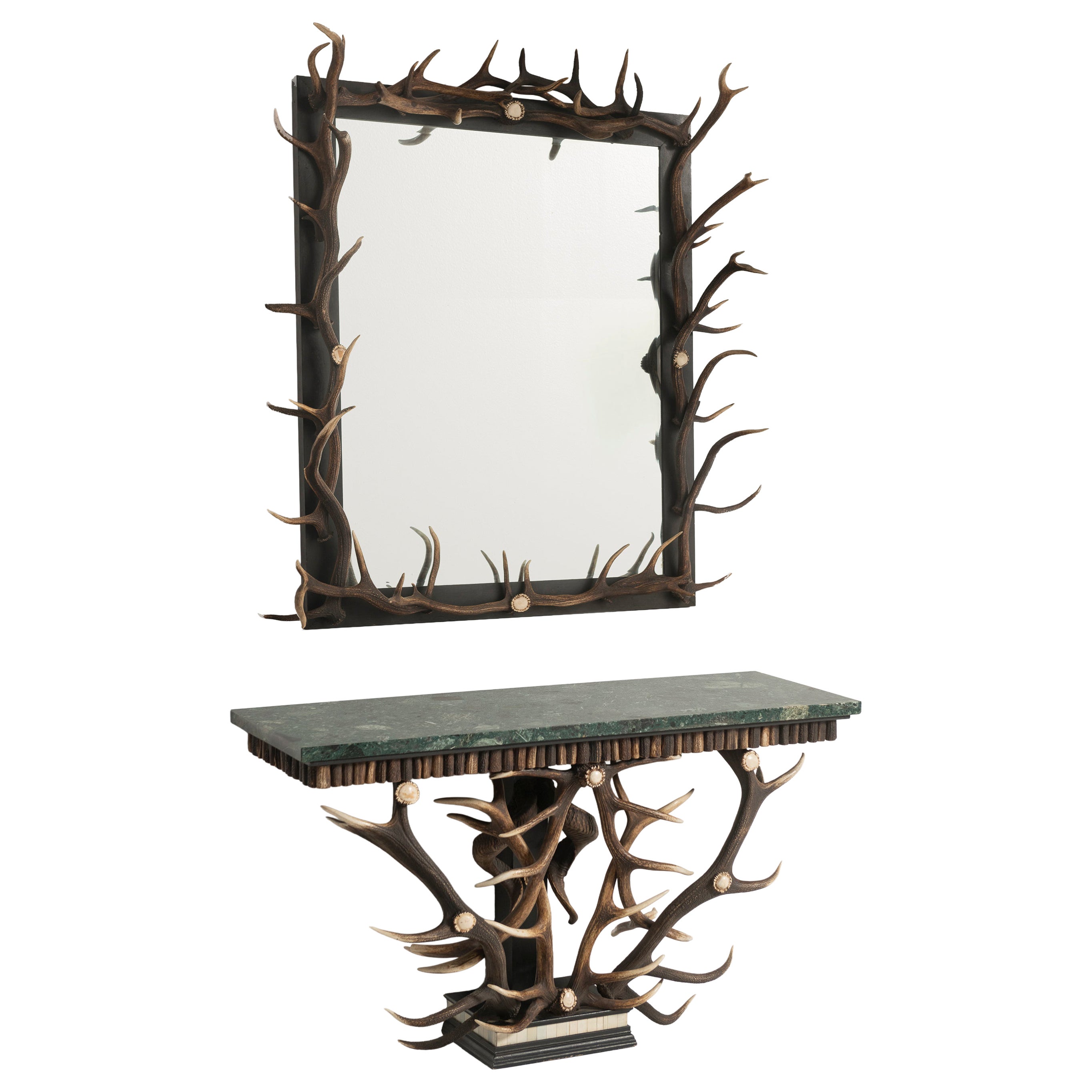 Vintage-Knochen, Geweih, Holz, Horn Spiegel, 1970er Jahre