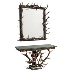 Vintage-Knochen, Geweih, Holz, Horn Spiegel, 1970er Jahre