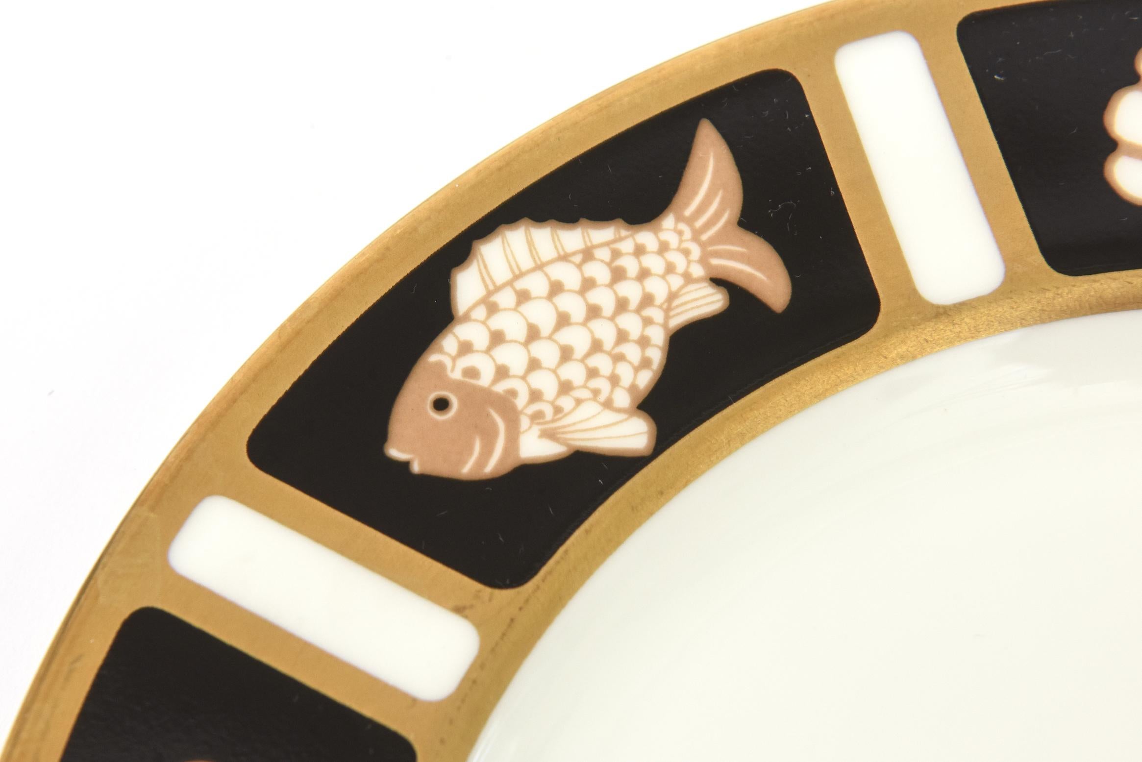 Porcelain Vintage Bone China Narumi Fish And Shell Motif Serving Plates Set of Eight  For Sale