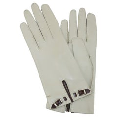 Vintage Bone Leather Gloves With Buckle Accents