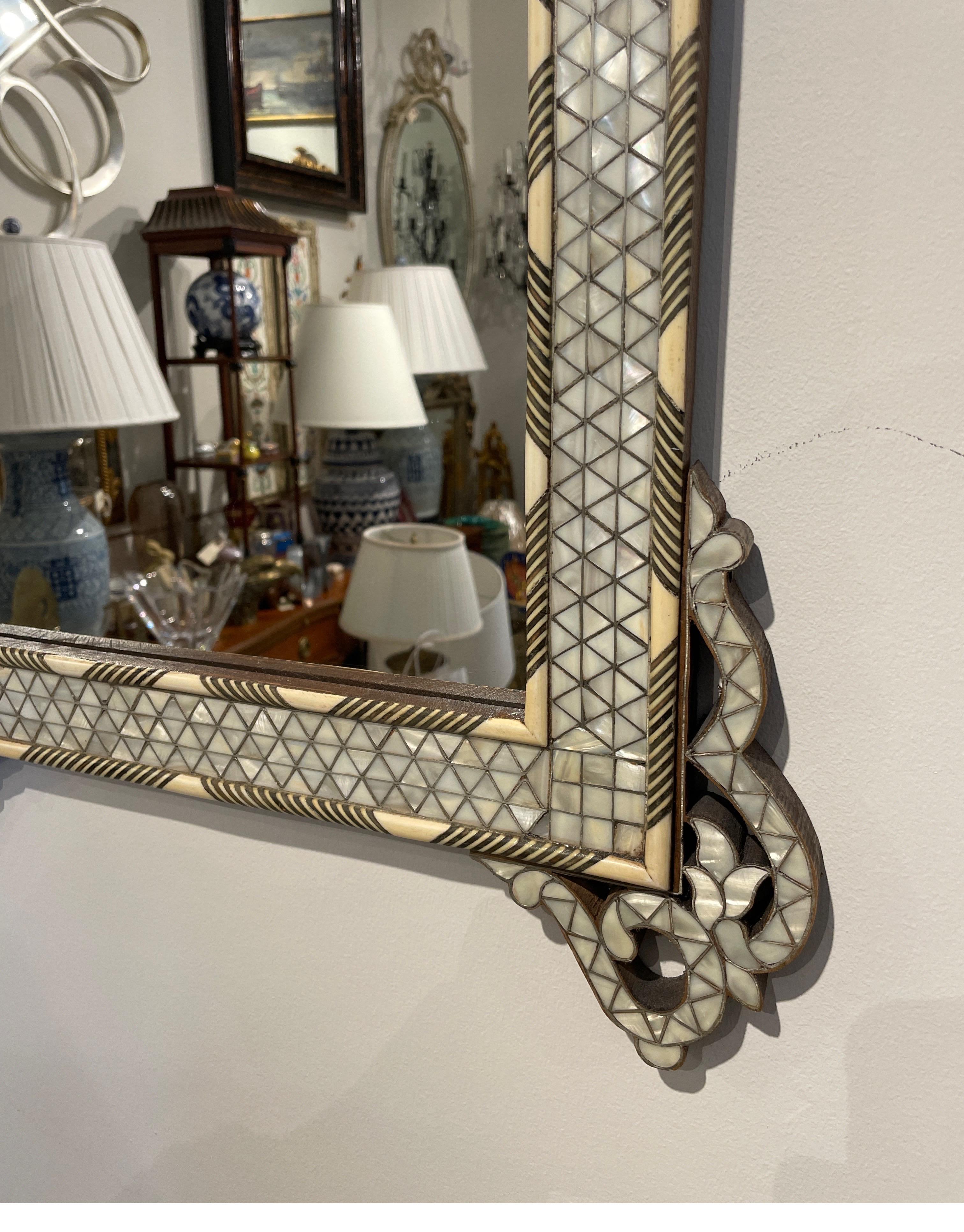 20th Century Vintage Bone & Mother of Pearl Inlaid Moroccan Mirror