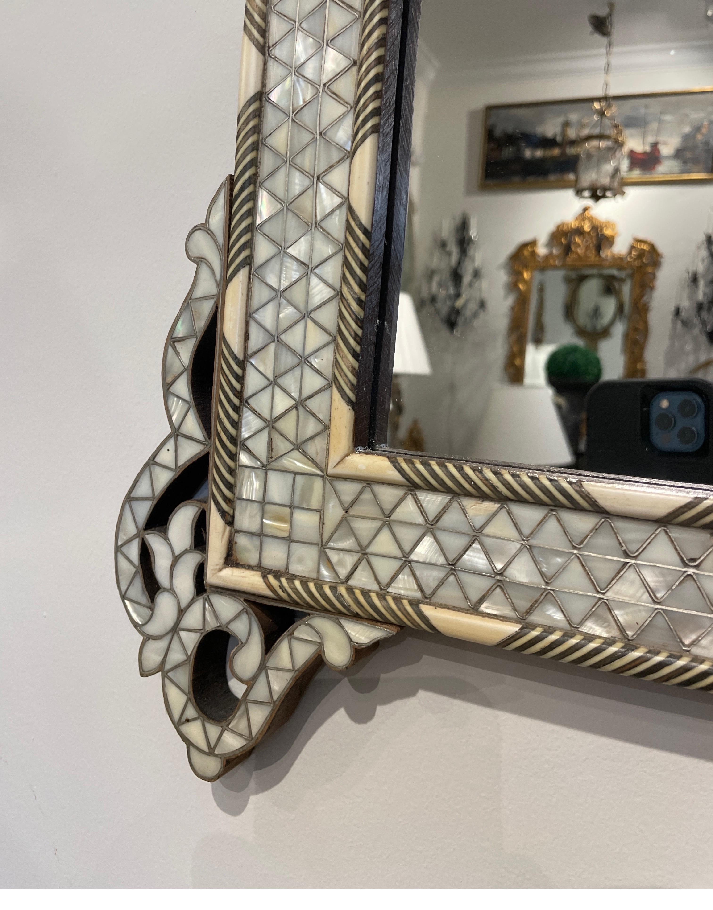 Vintage Bone & Mother of Pearl Inlaid Moroccan Mirror 1