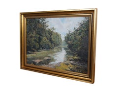 Vintage Bonilla Impressionist Riverscape Landscape Oil Painting on Canvas 27"