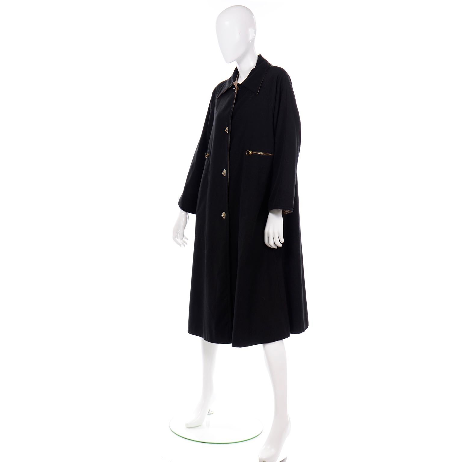 Vintage Bonnie Cashin All Black Coat with Cashmere Blend Lining In Excellent Condition In Portland, OR