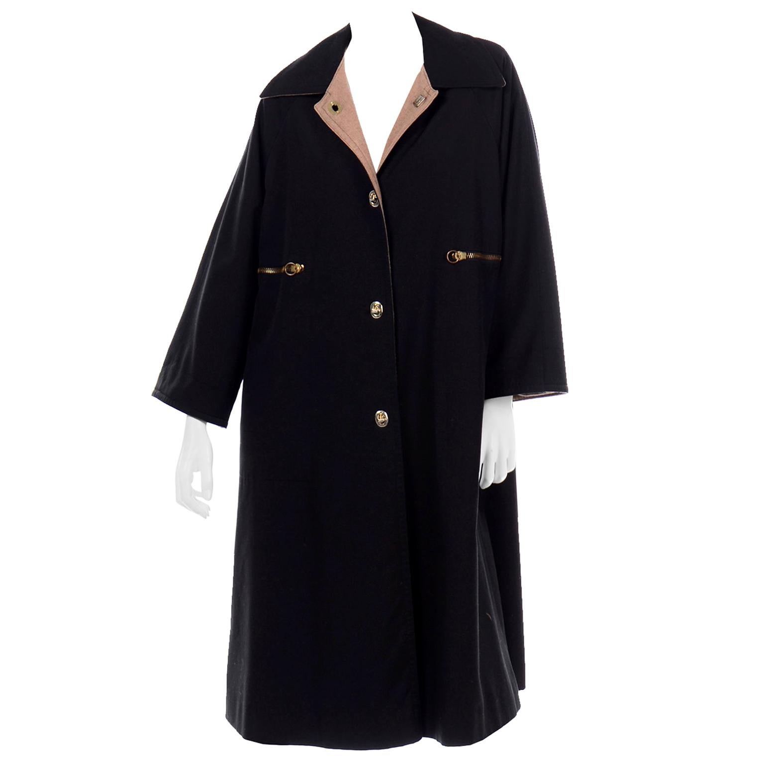 Vintage Bonnie Cashin All Black Coat with Cashmere Blend Lining