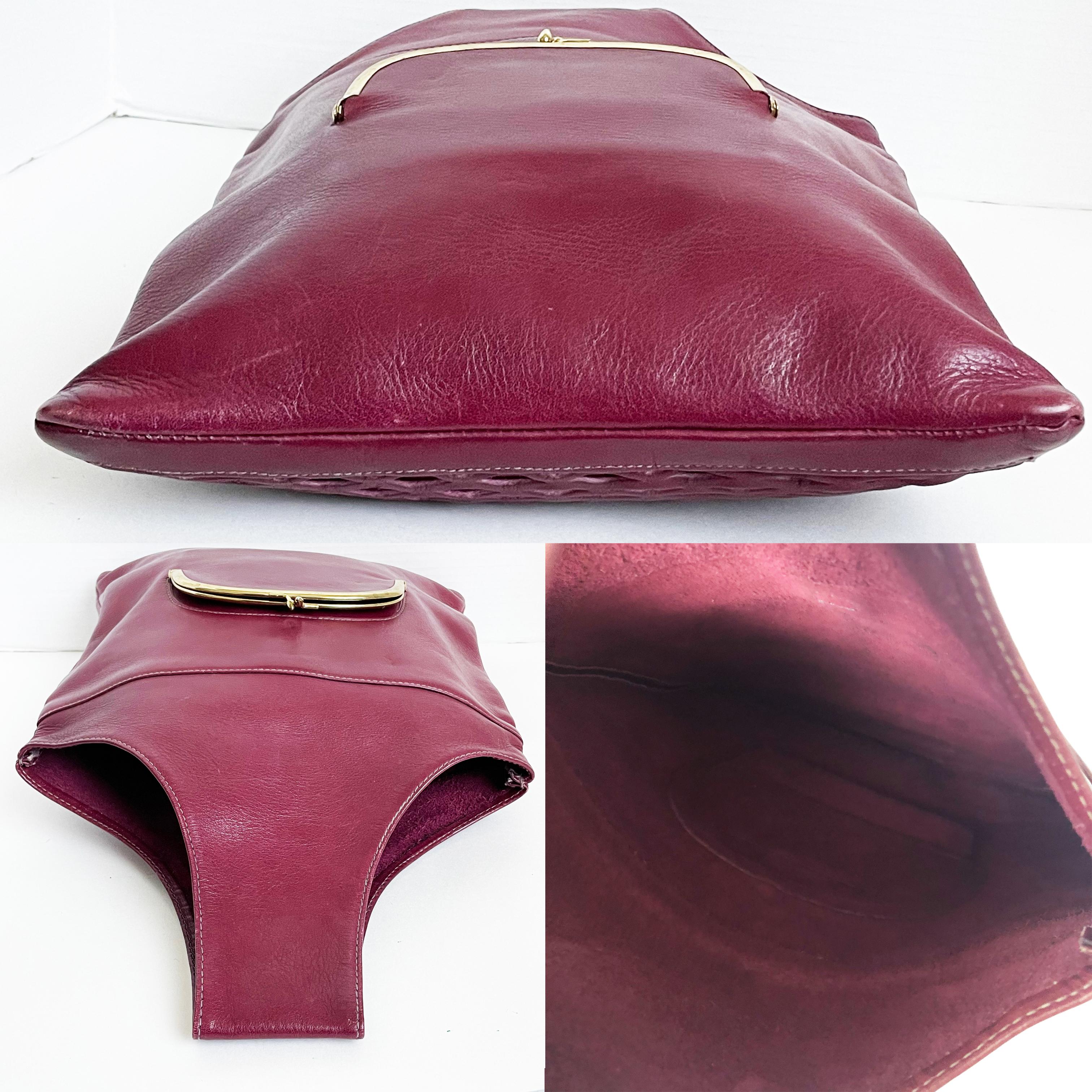 Vintage Bonnie Cashin Burgundy Leather Sling Bag Tote Basket Weave Pocket Rare 6