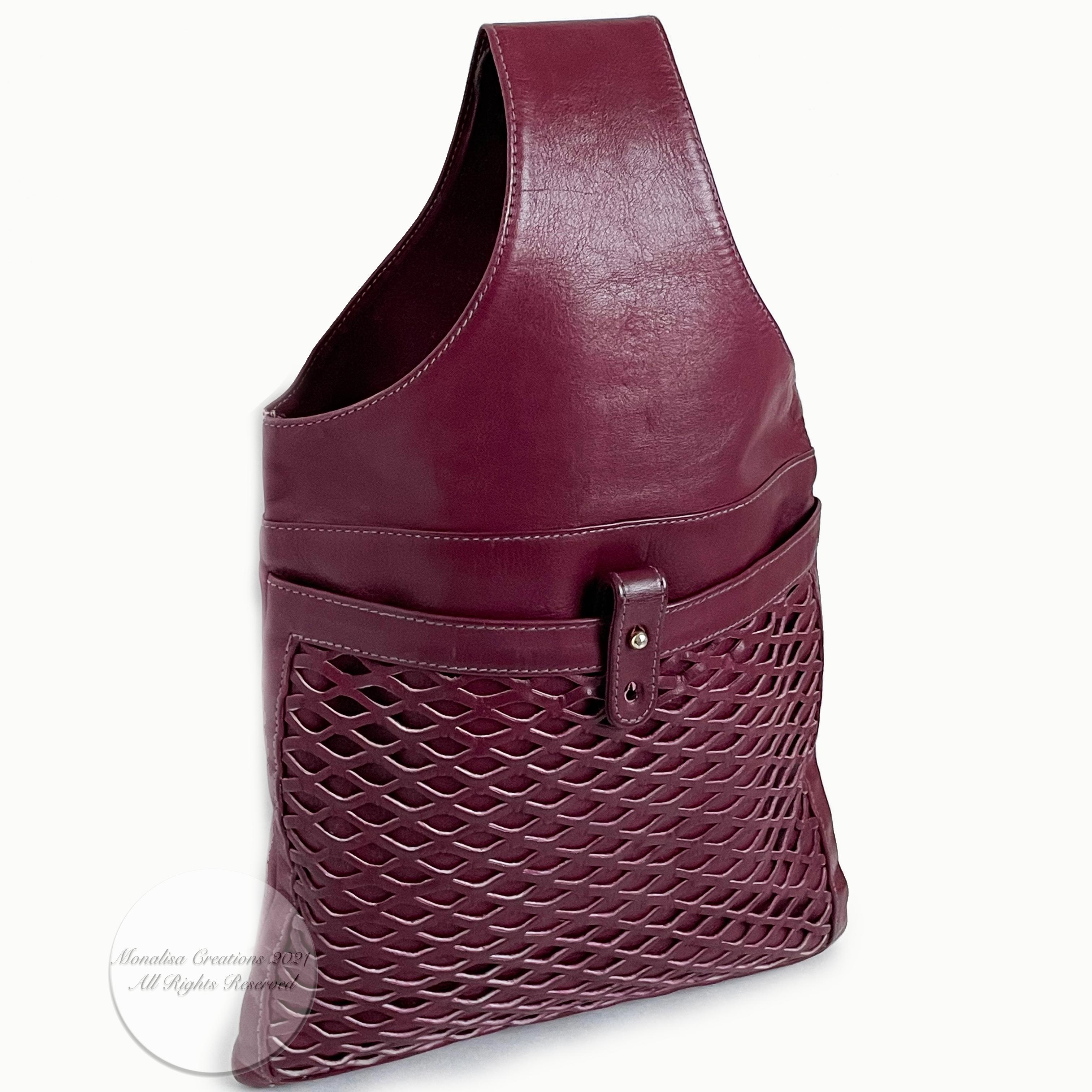 Vintage Bonnie Cashin Burgundy Leather Sling Bag Tote Basket Weave Pocket Rare 1