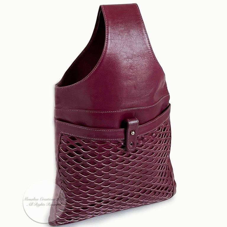 Vintage Bonnie Cashin Burgundy Leather Sling Bag Tote Basket Weave Pocket  Rare at 1stDibs