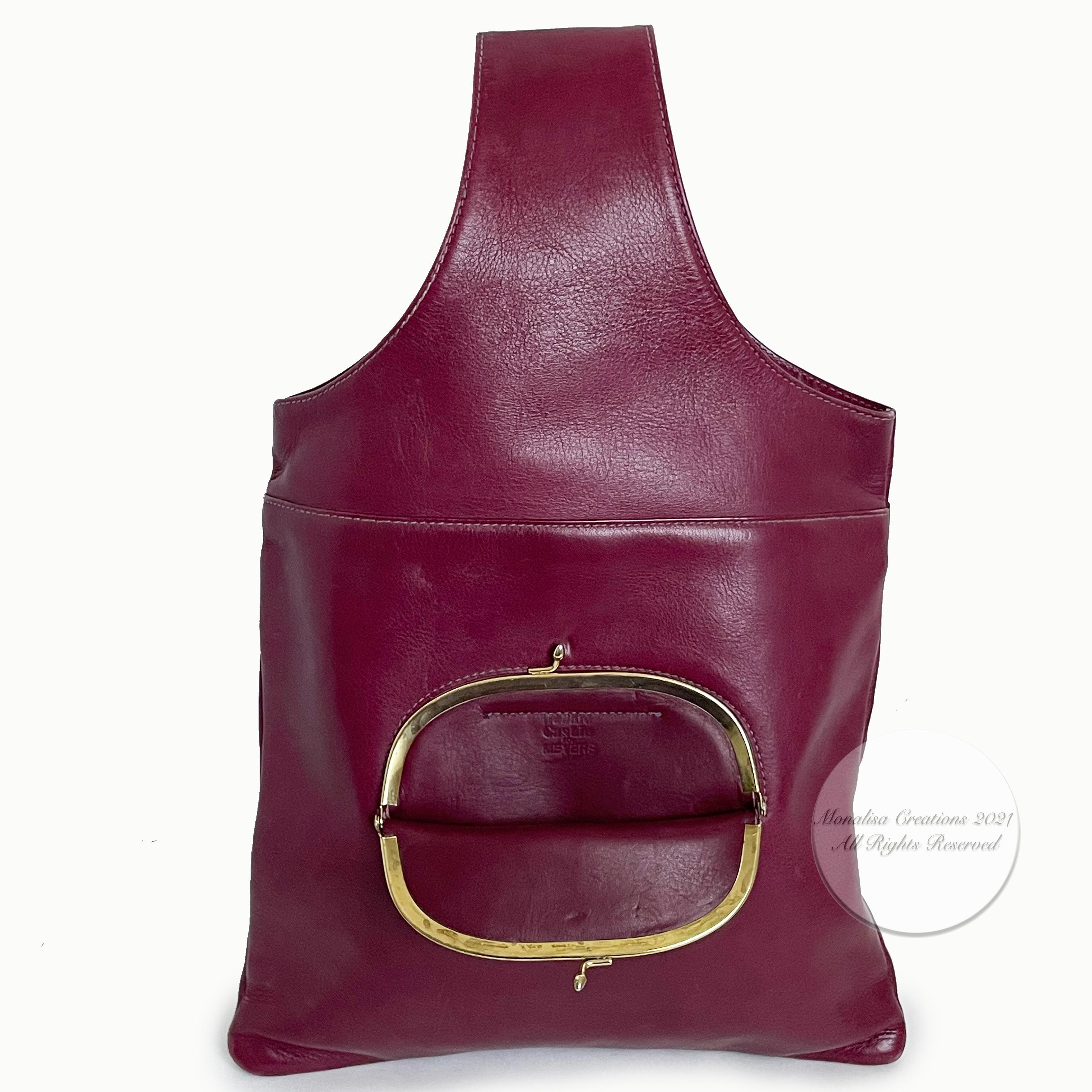 Vintage Bonnie Cashin Burgundy Leather Sling Bag Tote Basket Weave Pocket Rare 4