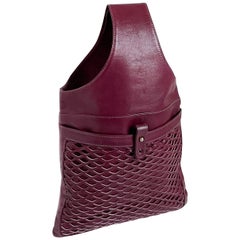 Vintage Bonnie Cashin Burgundy Leather Sling Bag Tote Basket Weave Pocket Rare