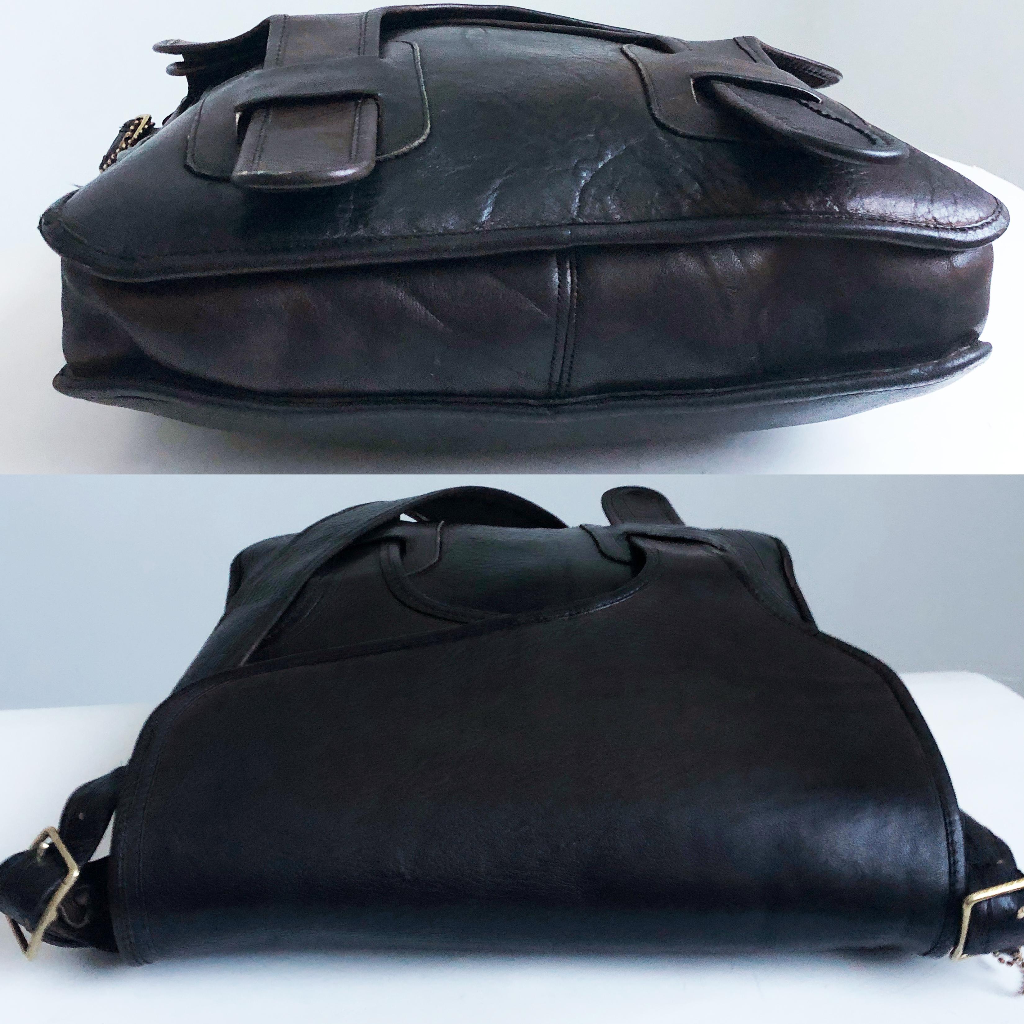 Black Vintage Bonnie Cashin Coach Courier Bag with Double Front Flaps Rare 60s NYC Bag