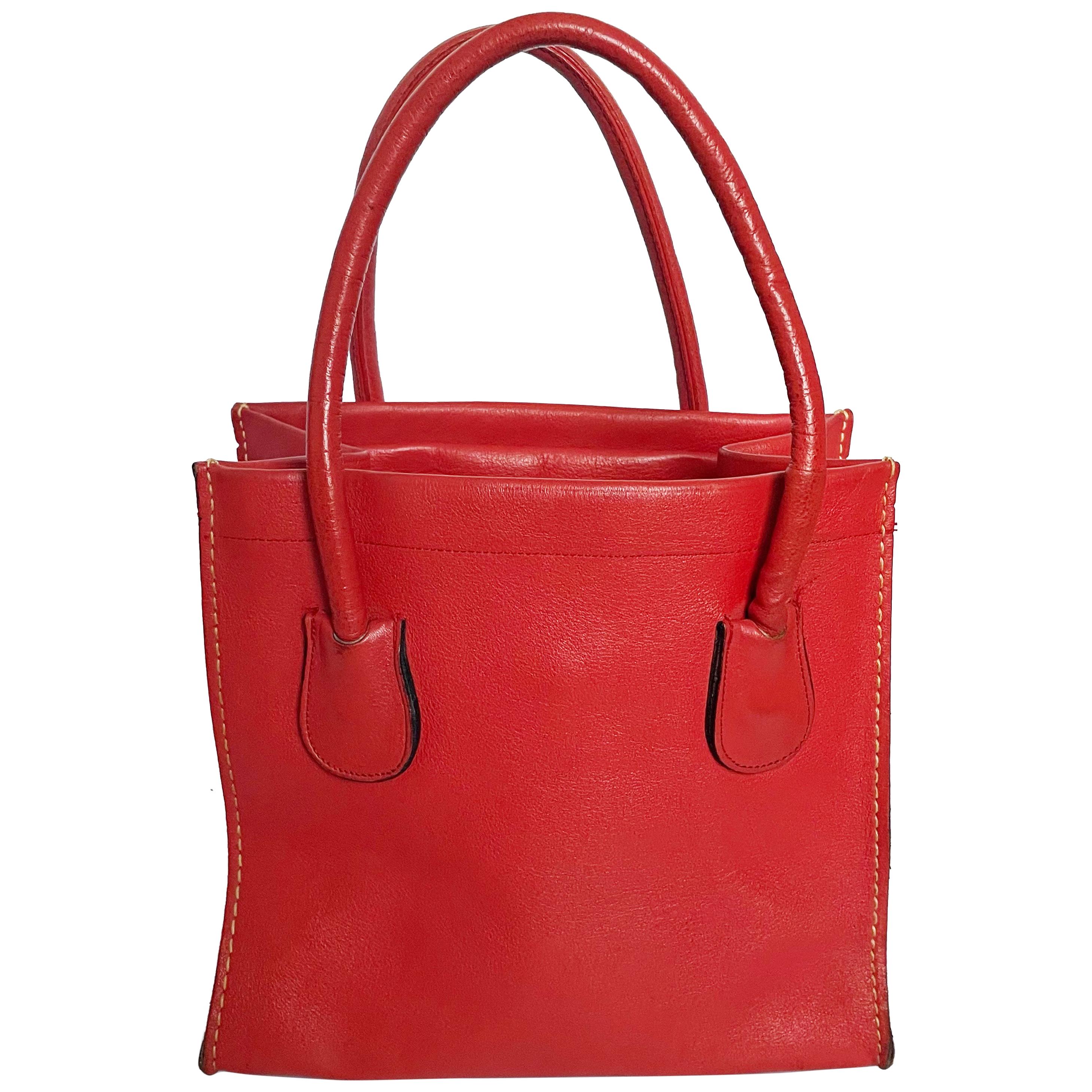 Bonnie Cashin for Coach Double Header Tote Mailbox Bag 60s Red Leather