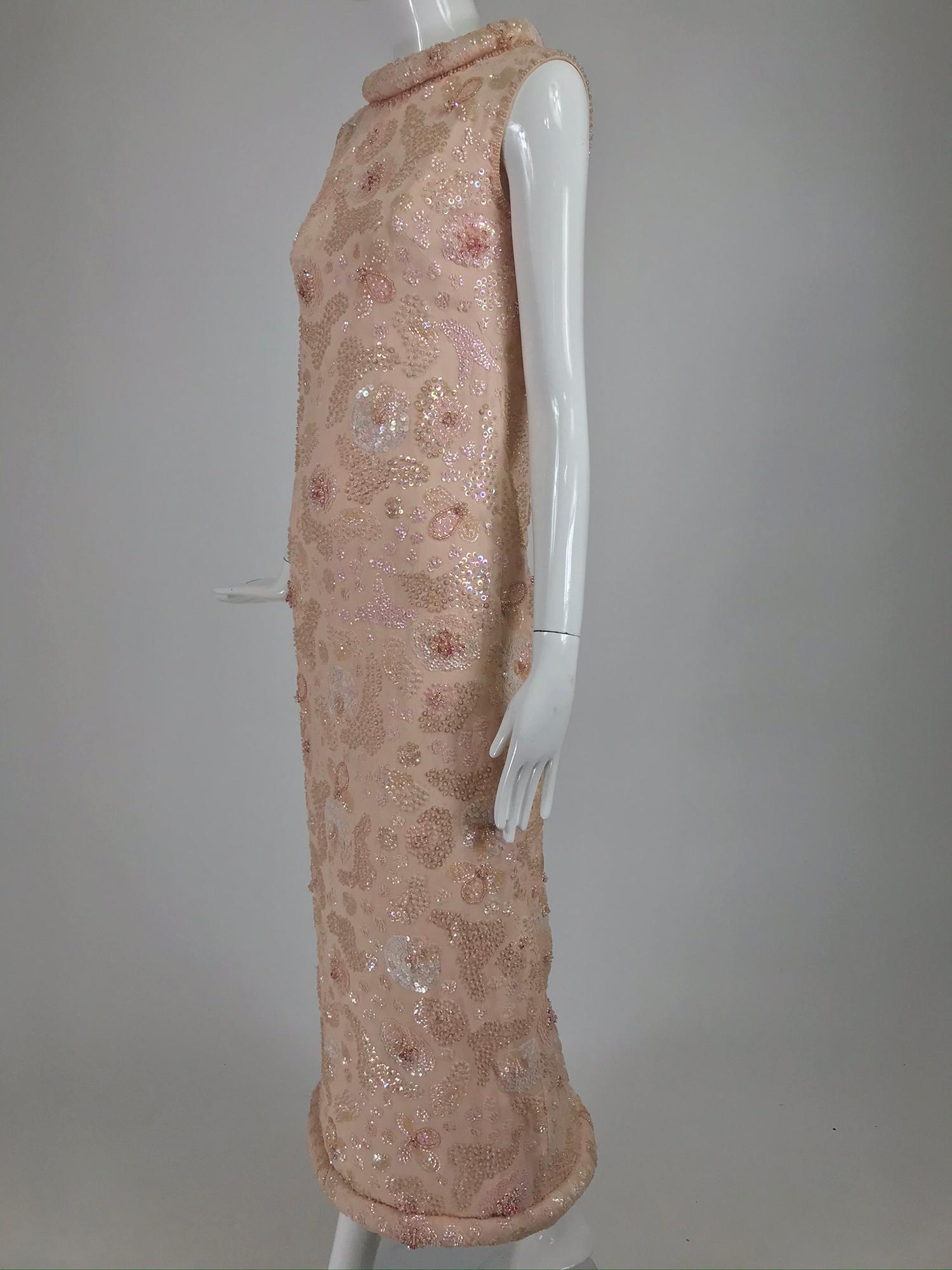 Vintage Bonwit Teller Pale Pink Beaded Sequin Demi Couture Gown 1960s 7