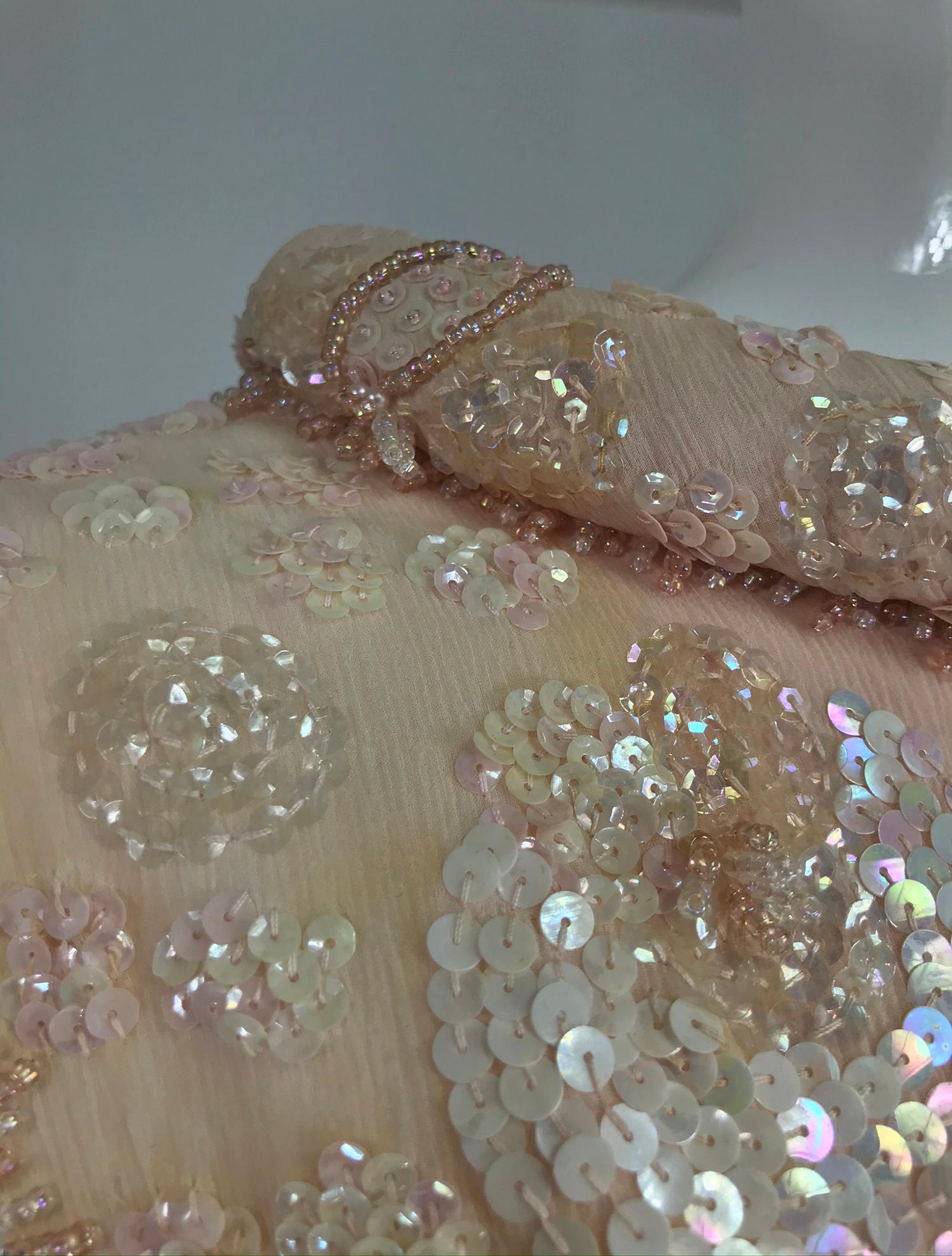 Vintage Bonwit Teller Pale Pink Beaded Sequin Demi Couture Gown 1960s 11