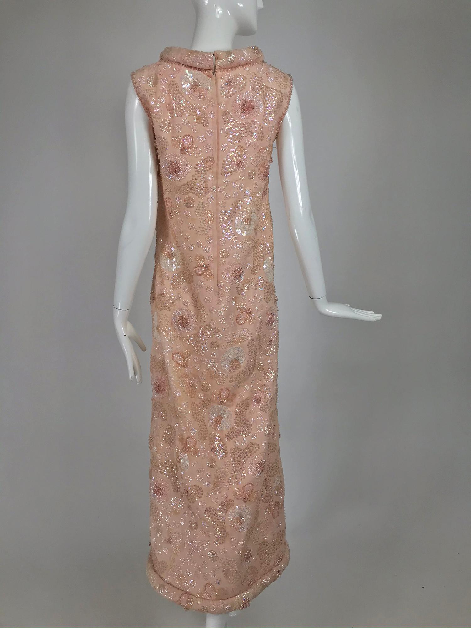 Vintage Bonwit Teller Pale Pink Beaded Sequin Demi Couture Gown 1960s 2