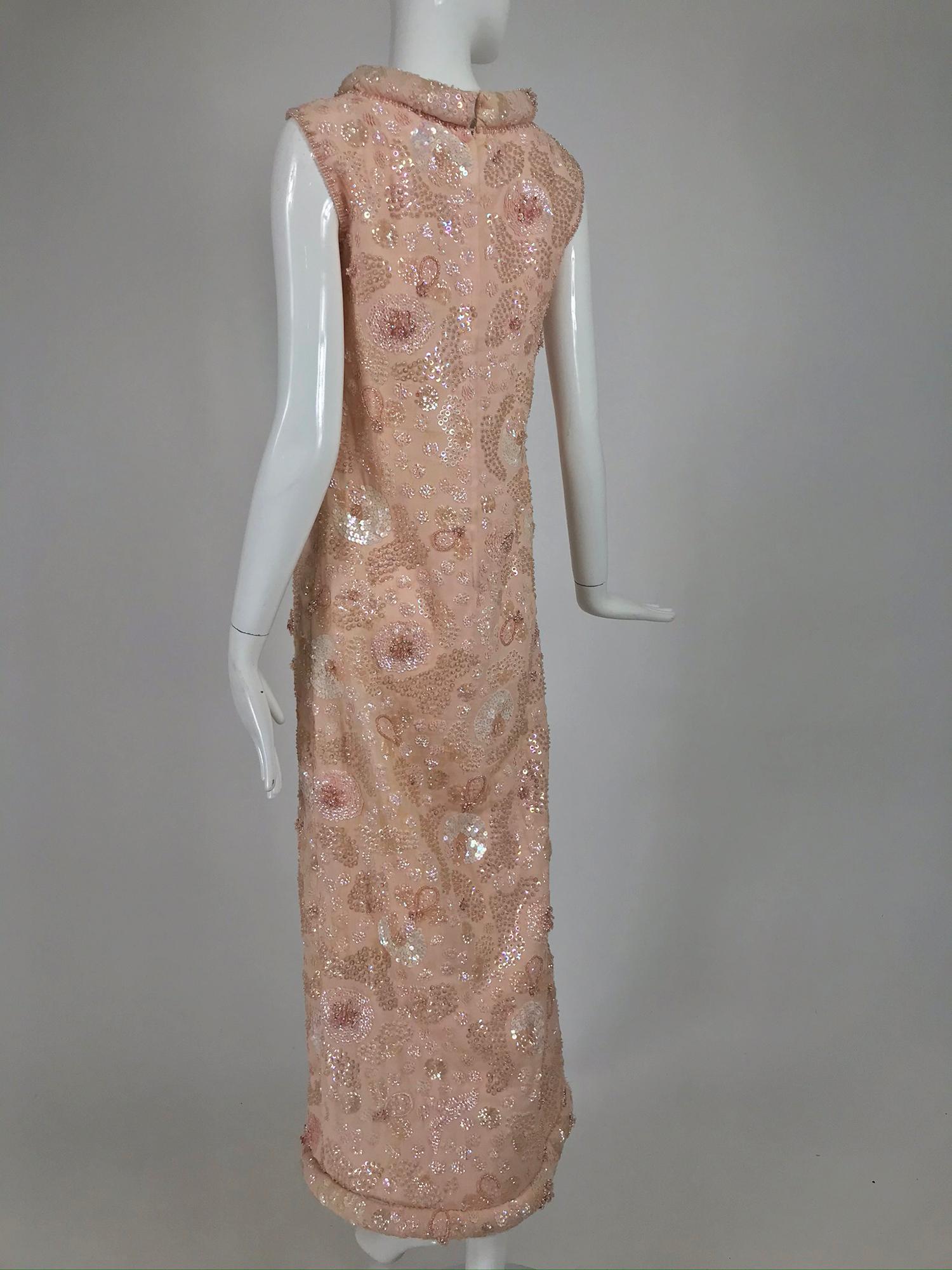 Vintage Bonwit Teller Pale Pink Beaded Sequin Demi Couture Gown 1960s 3