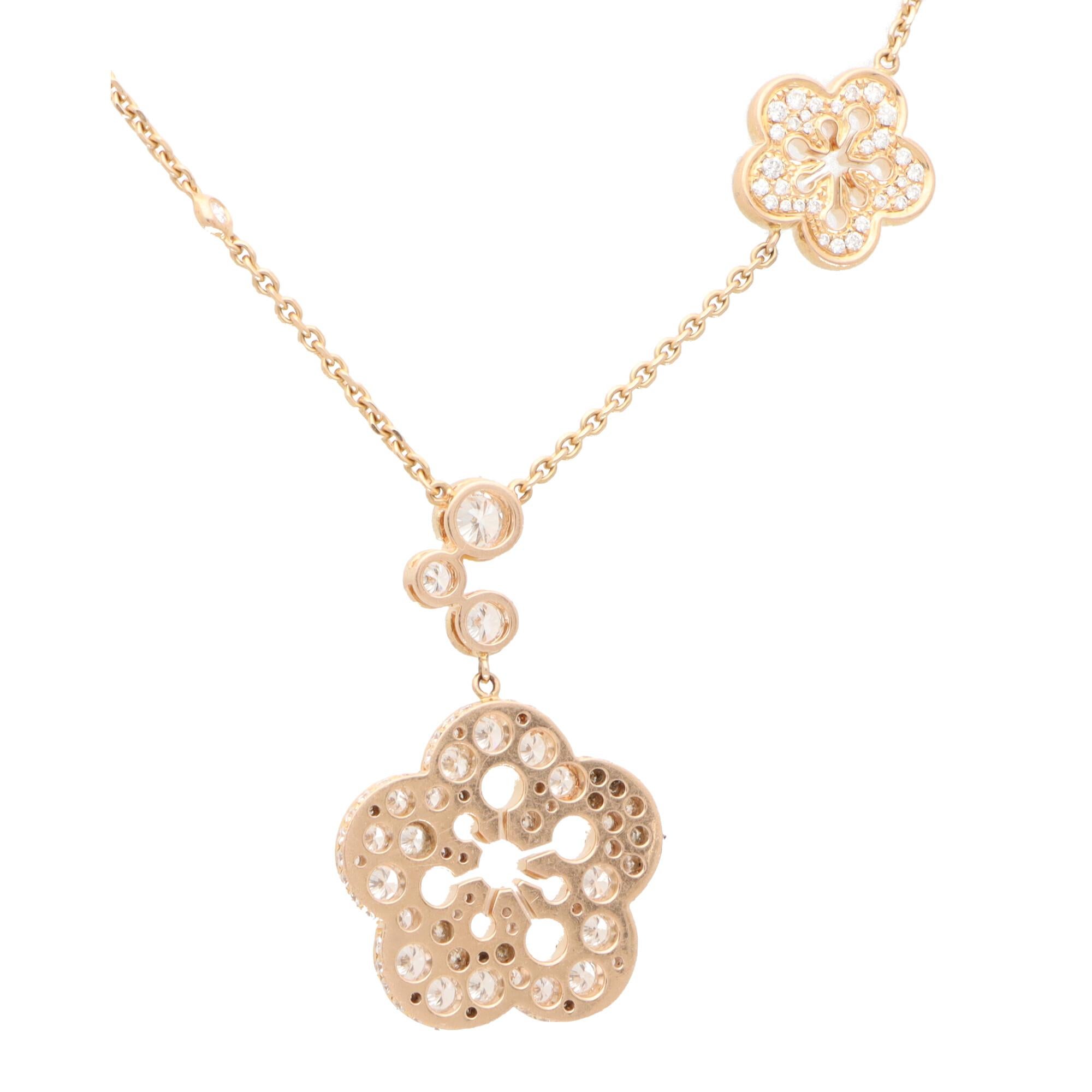 Modern Vintage Boodles Large Blossom Diamond Pendant Necklace Set in 18k Rose Gold