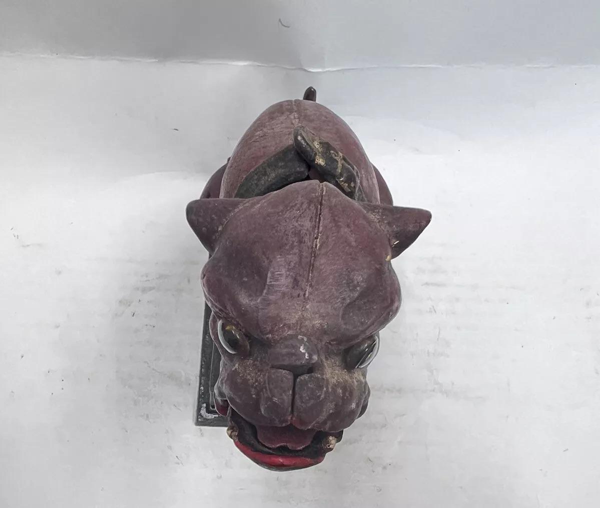 Vintage Book Of Knowledge Cast Iron Bulldog Coin Piggy Bank In Good Condition For Sale In Philadelphia, PA