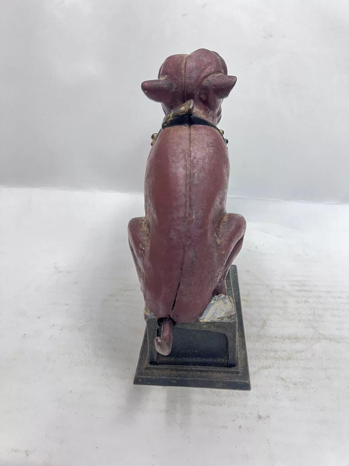 20th Century Vintage Book Of Knowledge Cast Iron Bulldog Coin Piggy Bank For Sale