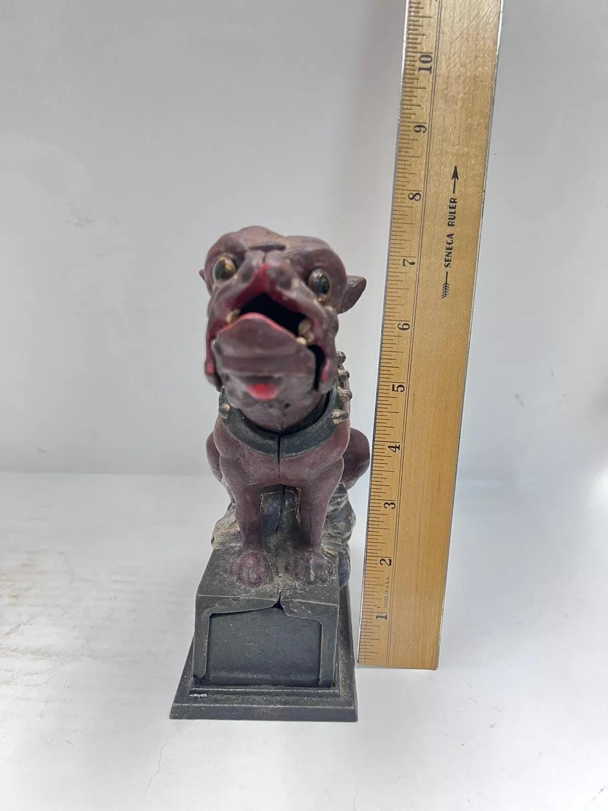 Vintage Book Of Knowledge Cast Iron Bulldog Coin Piggy Bank For Sale 2