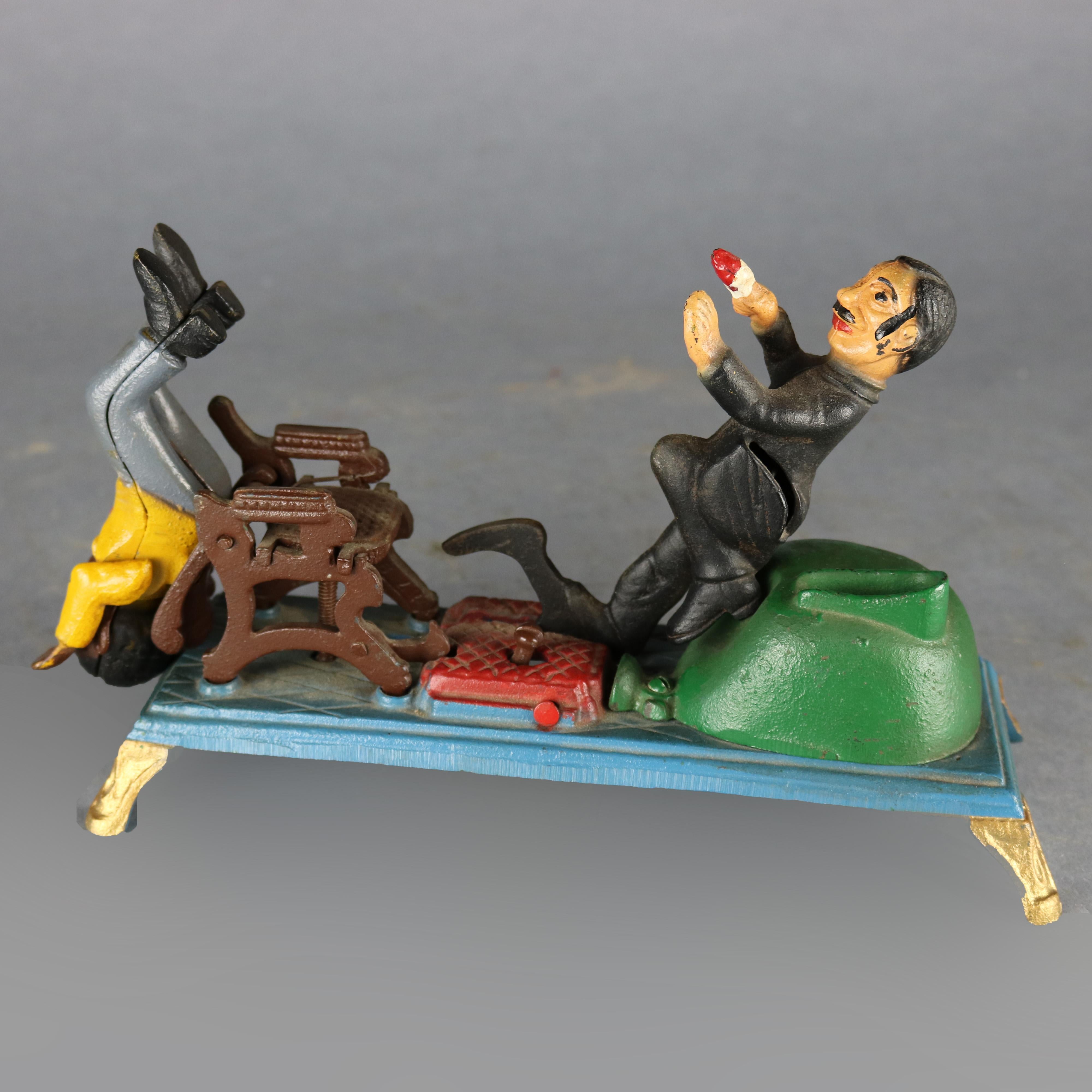 American Vintage Book of Knowledge Cast Iron Mechanical Bank, The Dentist, 20th Century
