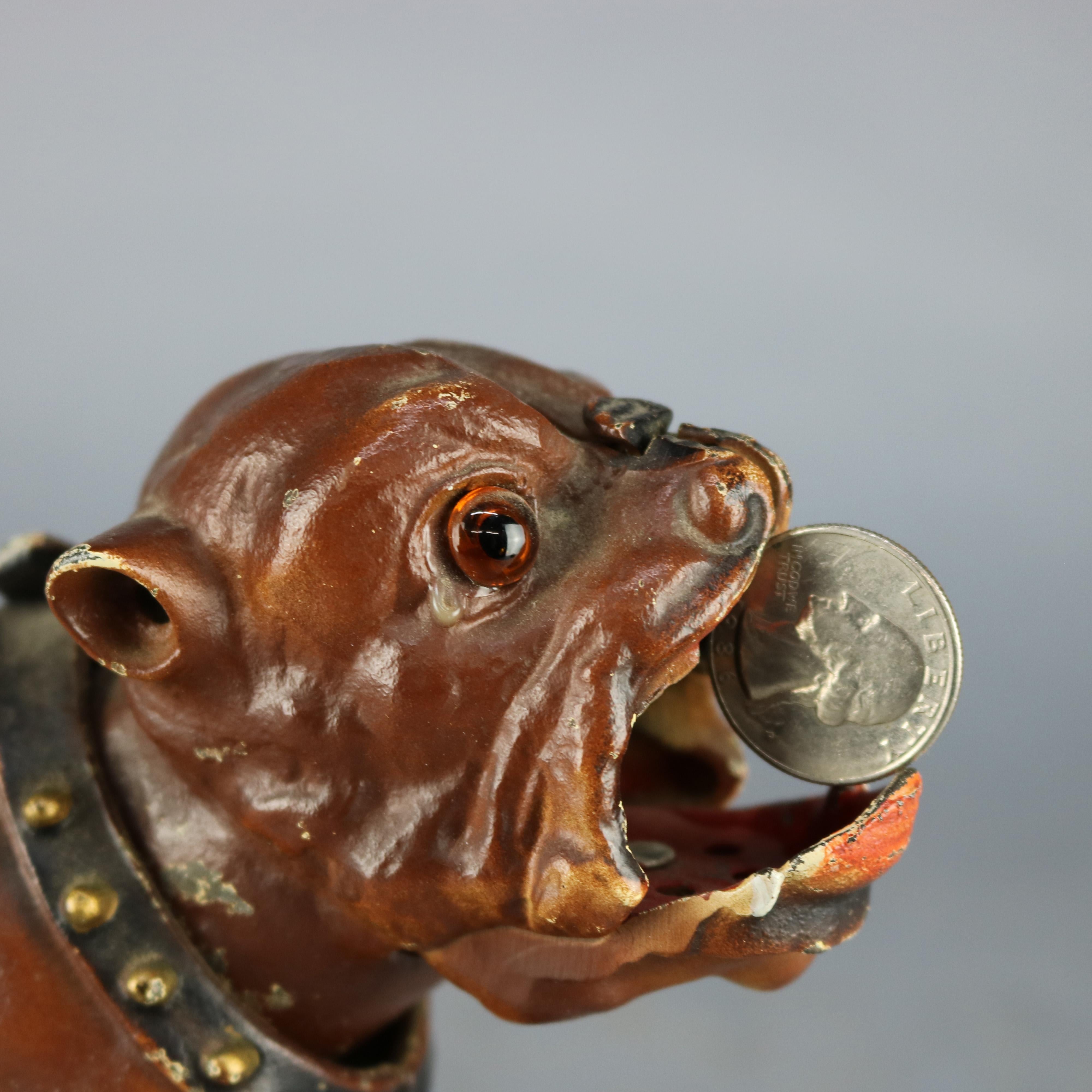 Metal Vintage Book of Knowledge Cast Iron Mechanical Bull Dog Bank, 20th Century
