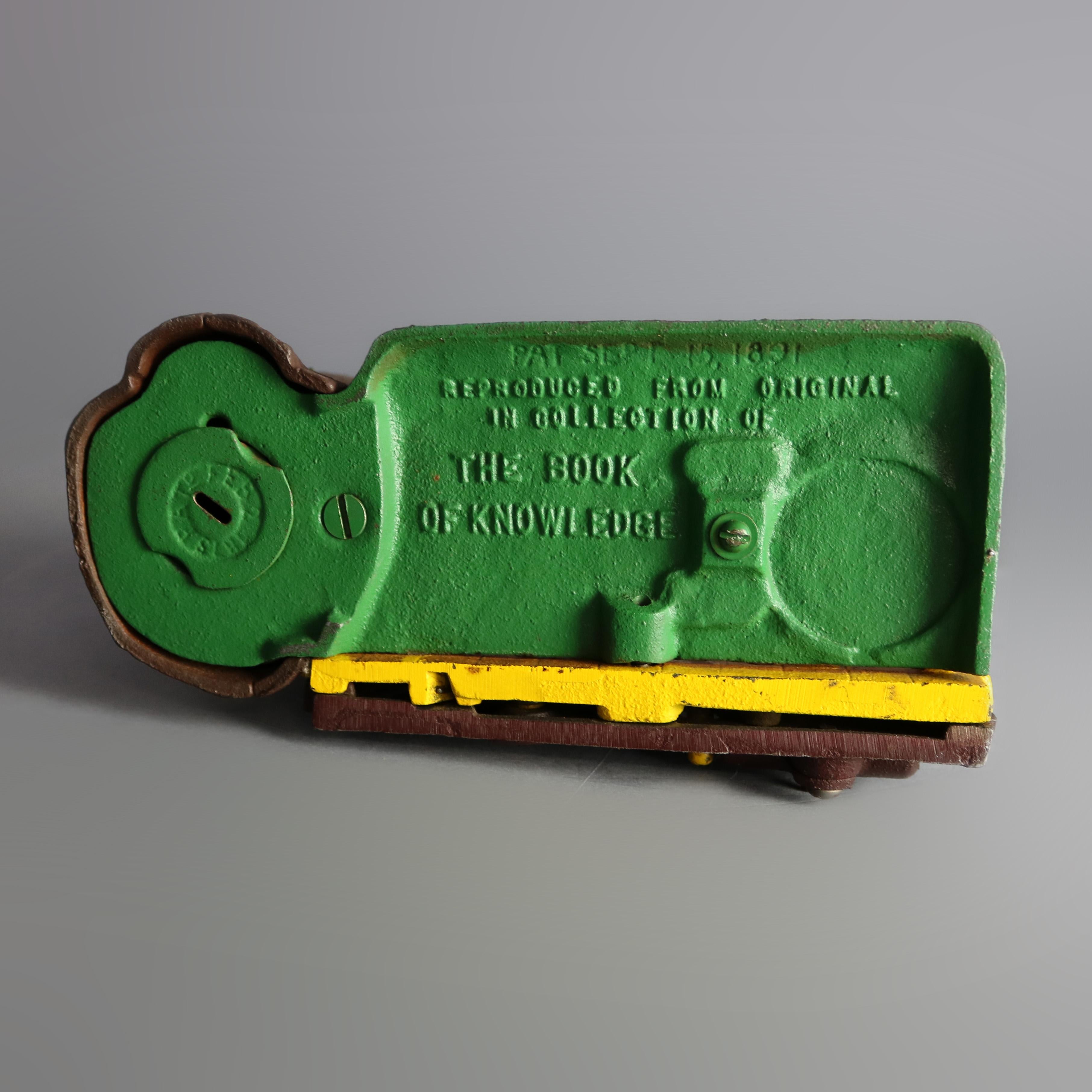 Vintage Book of Knowledge Cast Iron Mechanical Leap Frog Bank, 20th Century 2