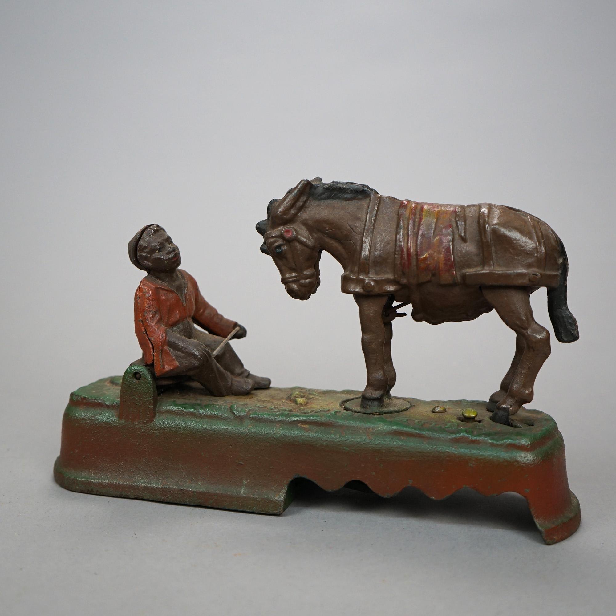 Vintage Book of Knowledge Cast Iron 'Spise a Mule Mechanical Bank, 20th Century 6