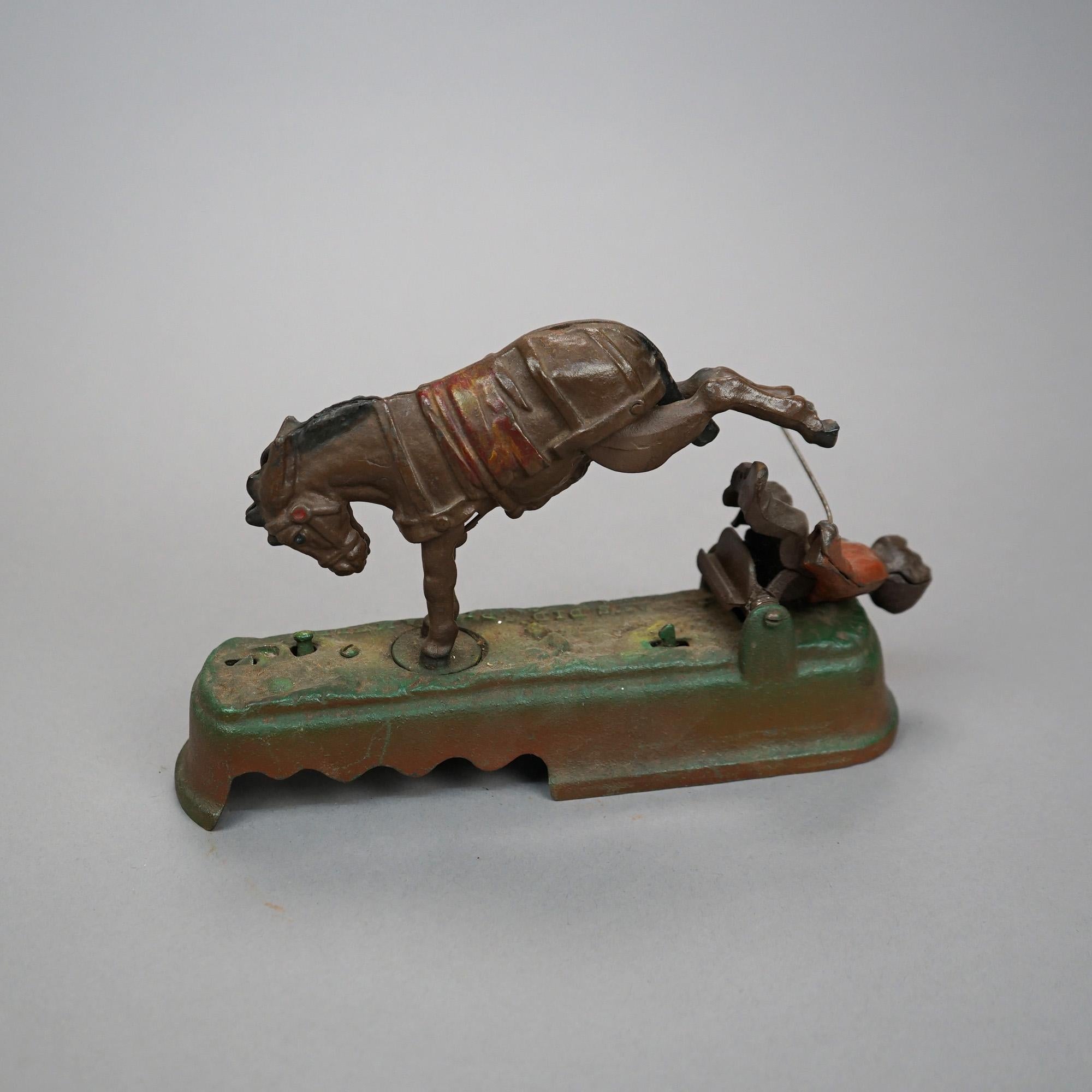 Vintage Book of Knowledge Cast Iron 'Spise a Mule Mechanical Bank, 20th Century In Good Condition In Big Flats, NY