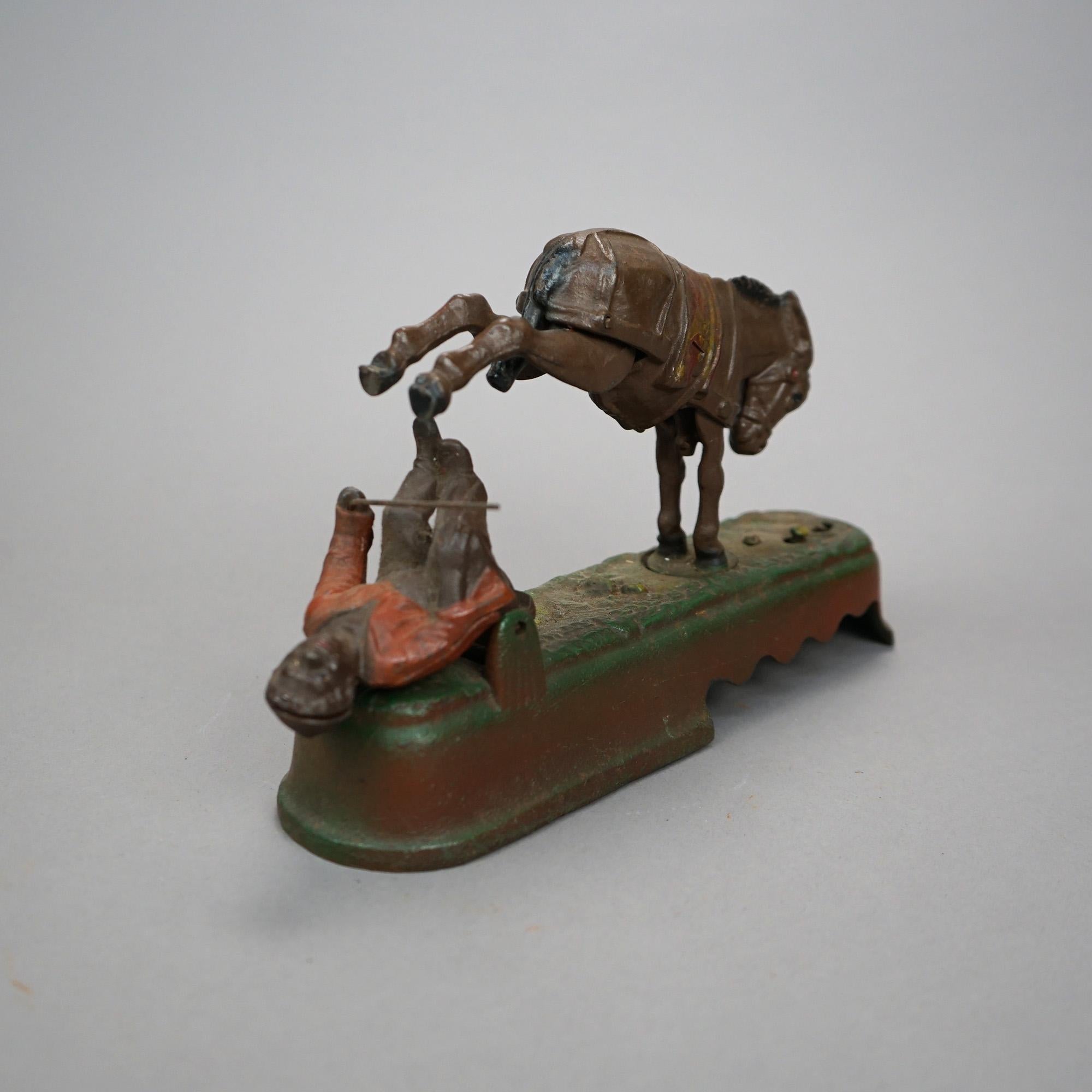 Vintage Book of Knowledge Cast Iron 'Spise a Mule Mechanical Bank, 20th Century 1