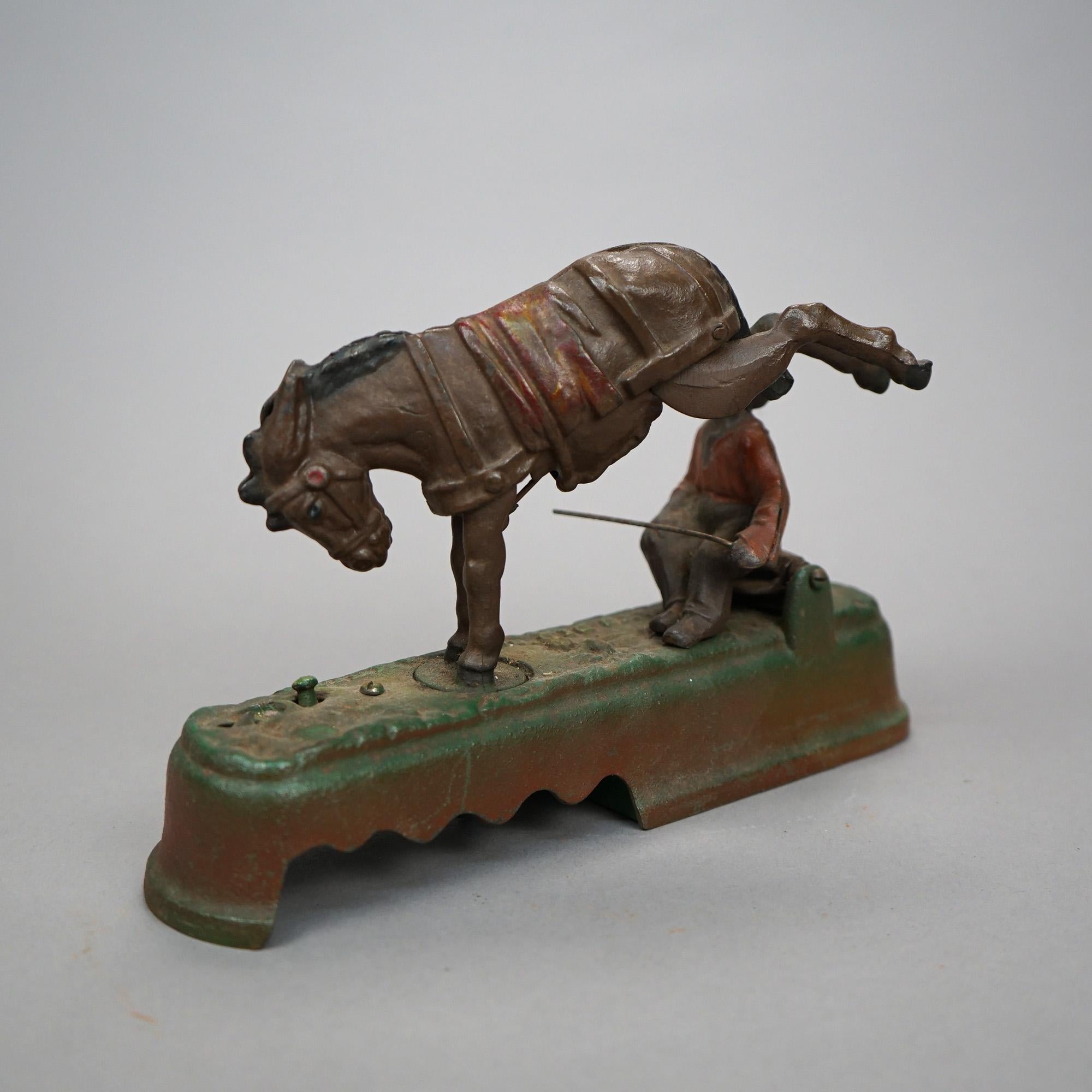 Vintage Book of Knowledge Cast Iron 'Spise a Mule Mechanical Bank, 20th Century 4