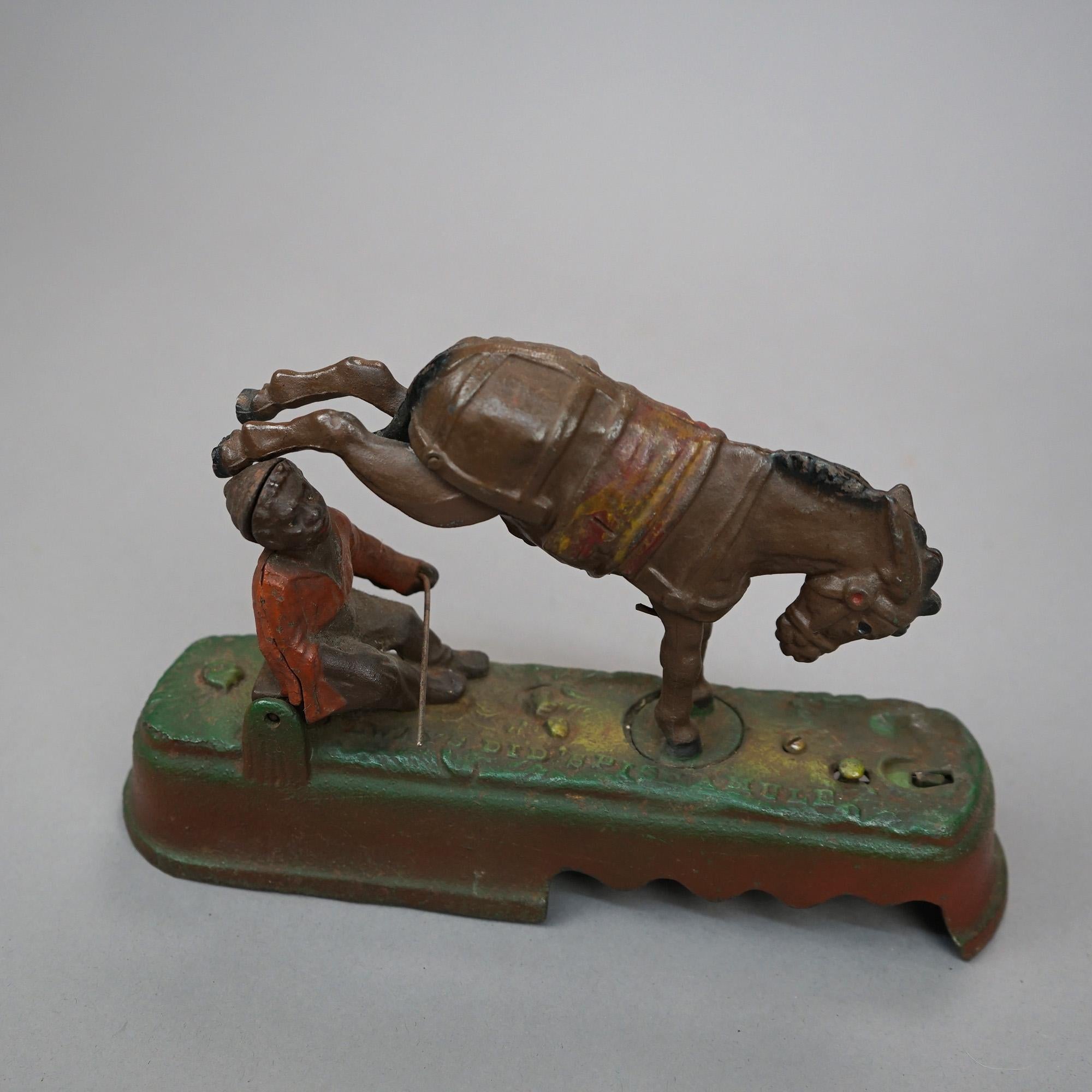 Vintage Book of Knowledge Cast Iron 'Spise a Mule Mechanical Bank, 20th Century 5