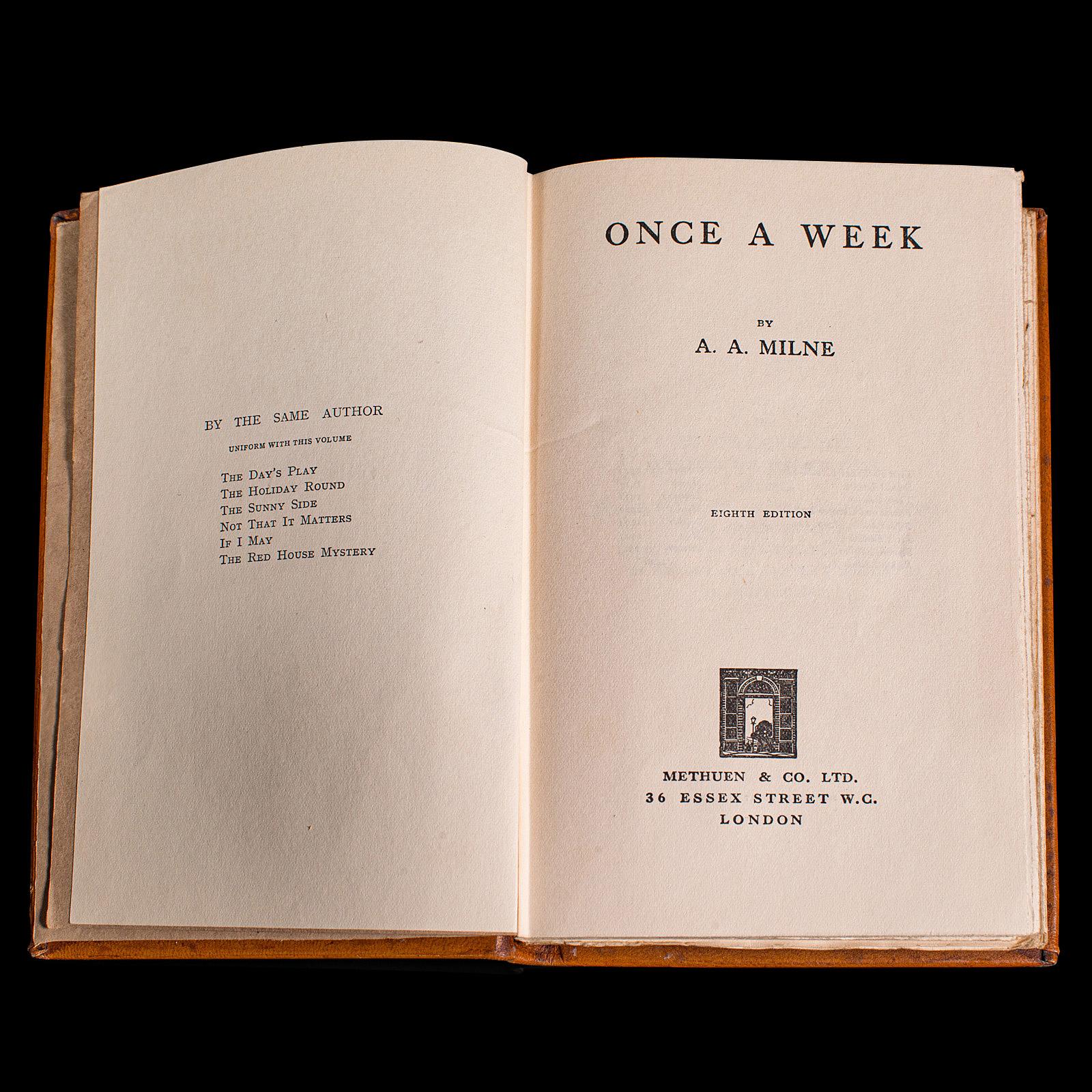 British Vintage Book, Once A Week, AA Milne, English, Morocco Bound, Short Stories, 1926 For Sale