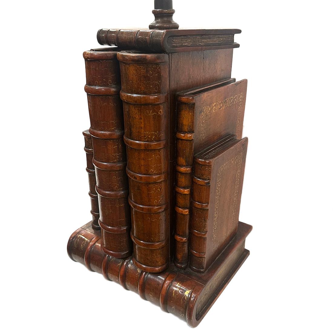 Wood Vintage Book Stack Lamp For Sale
