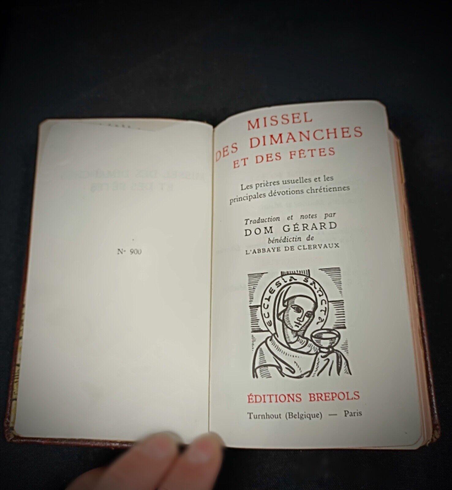 This vintage missal, Missel des Dimanches et des Fêtes, published by Editions Brépols, is a classic religious book ideal for collectors or those interested in liturgical history. It includes readings and prayers for Sundays and feast days, making it